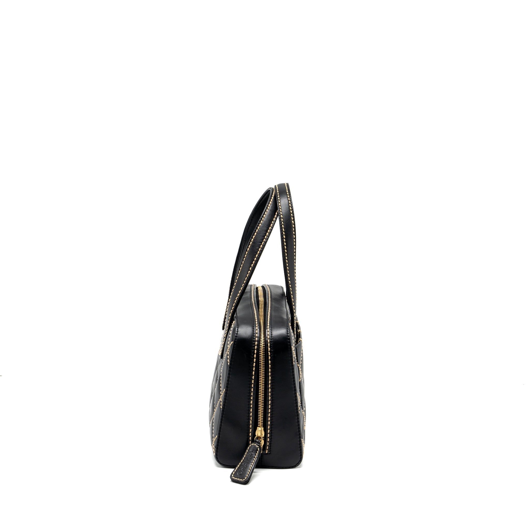 CHANEL VINTAGE WILD STITCH ZIP TOTE BAG CALFSKIN BLACK GHW