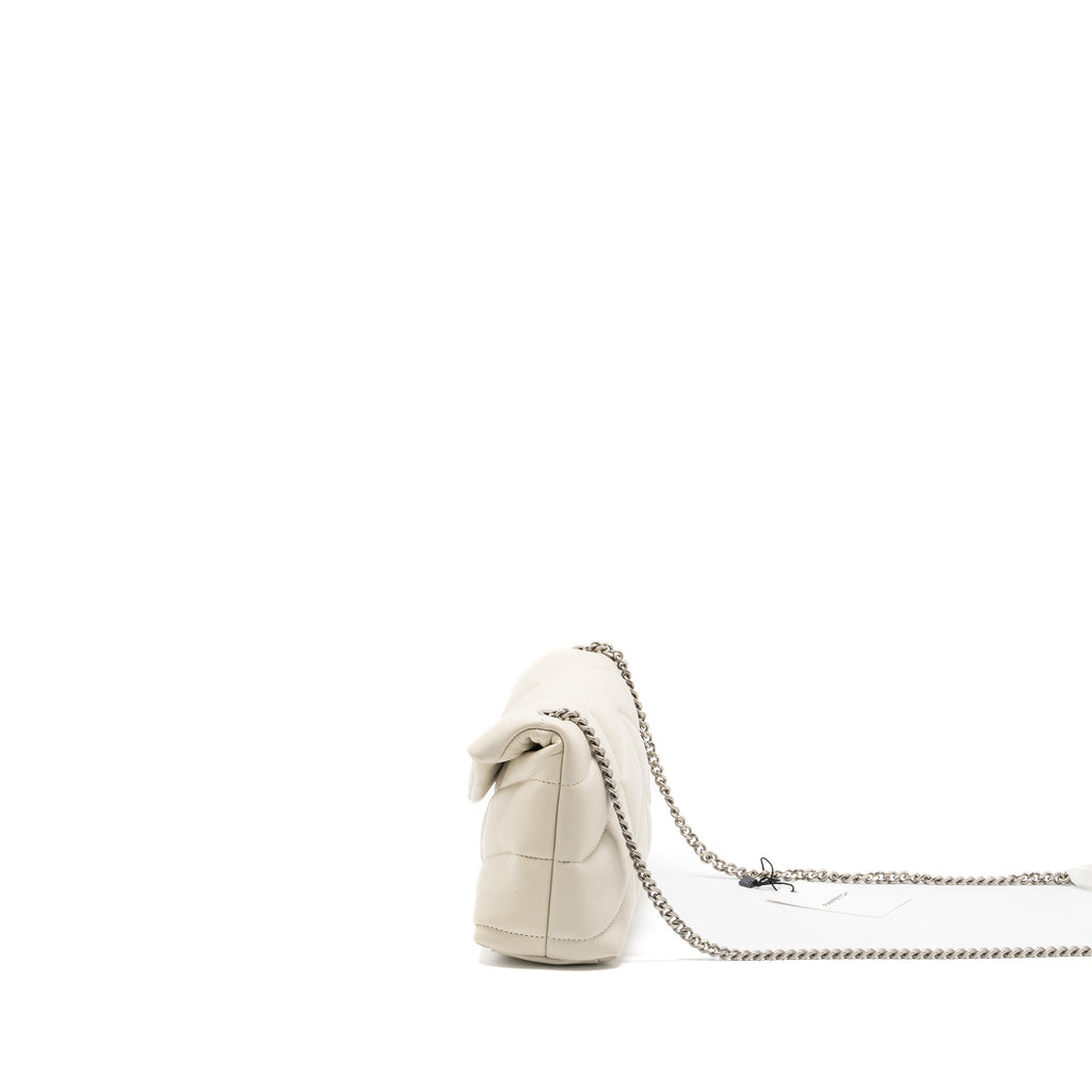 SAINT LAURENT SMALL LOULOU PUFFER SHOULDER BAG LAMBSKIN BLANC VINTAGE RUTHENIUM HARDWARE