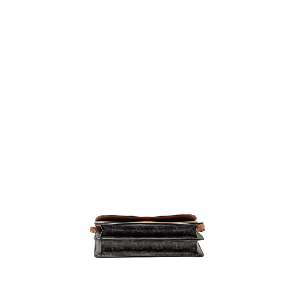 CELINE WALLET ON STRAP TRIOMPHE CANVAS/LAMBSKIN TAN GHW