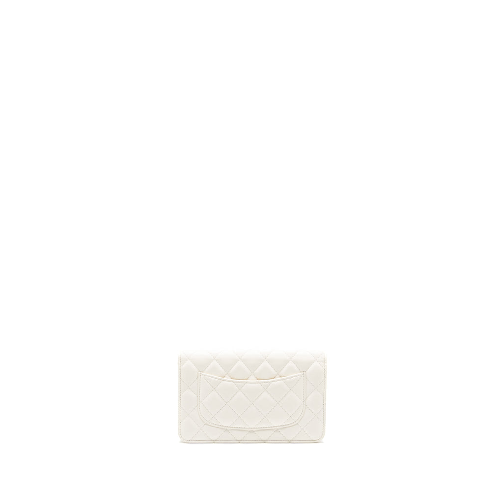 CHANEL PEARL CRUSH WALLET ON CHAIN LAMBSKIN WHITE GHW (MICROCHIP)