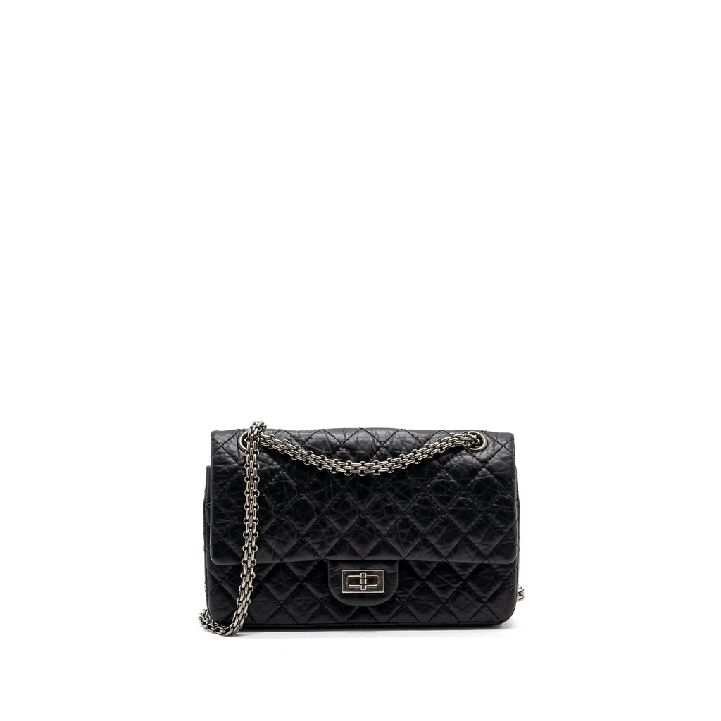 CHANEL SMALL 2.55 REISSUE FLAP BAG AGED CALFSKIN BLACK RUTHENIUM SHW