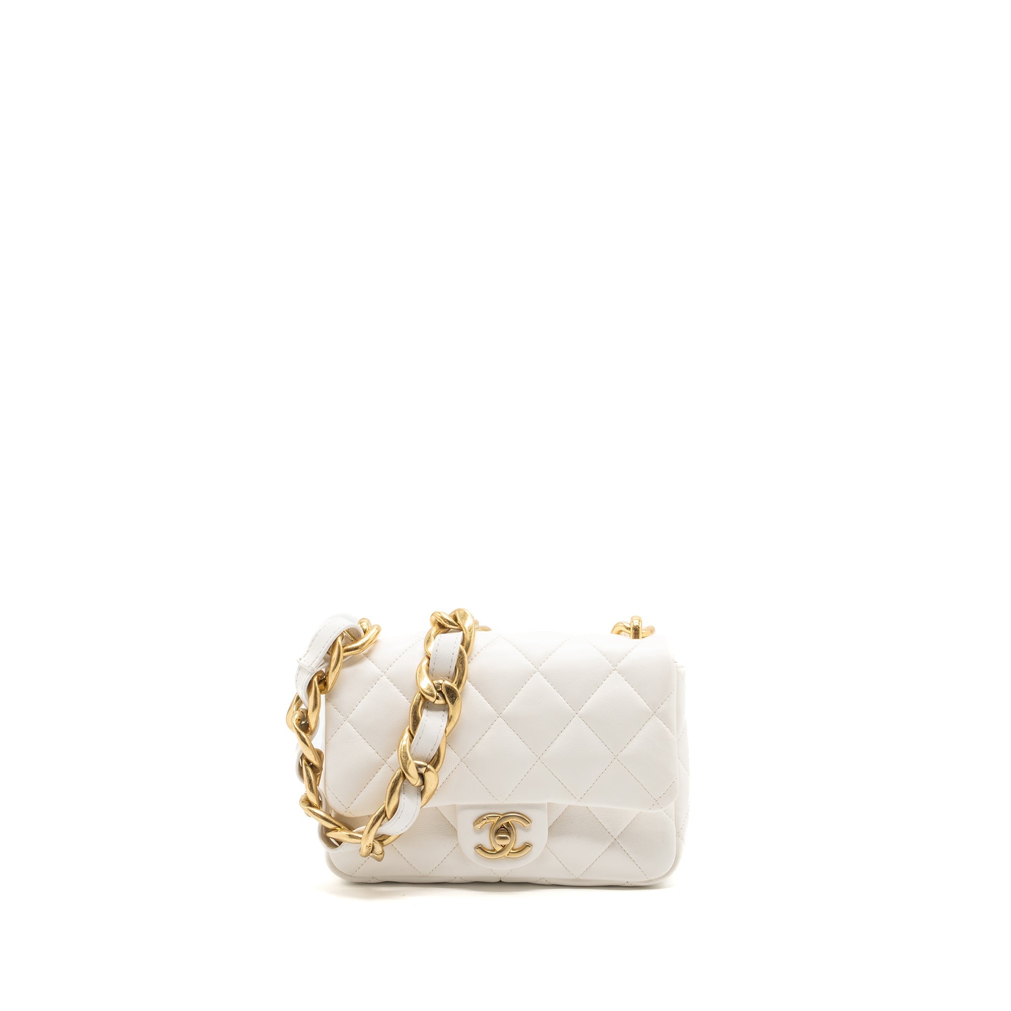 CHANEL 22S GIANT CHAIN FLAP SHOULDER BAG LAMBSKIN WHITE BRUSHED GHW (MICROCHIP)