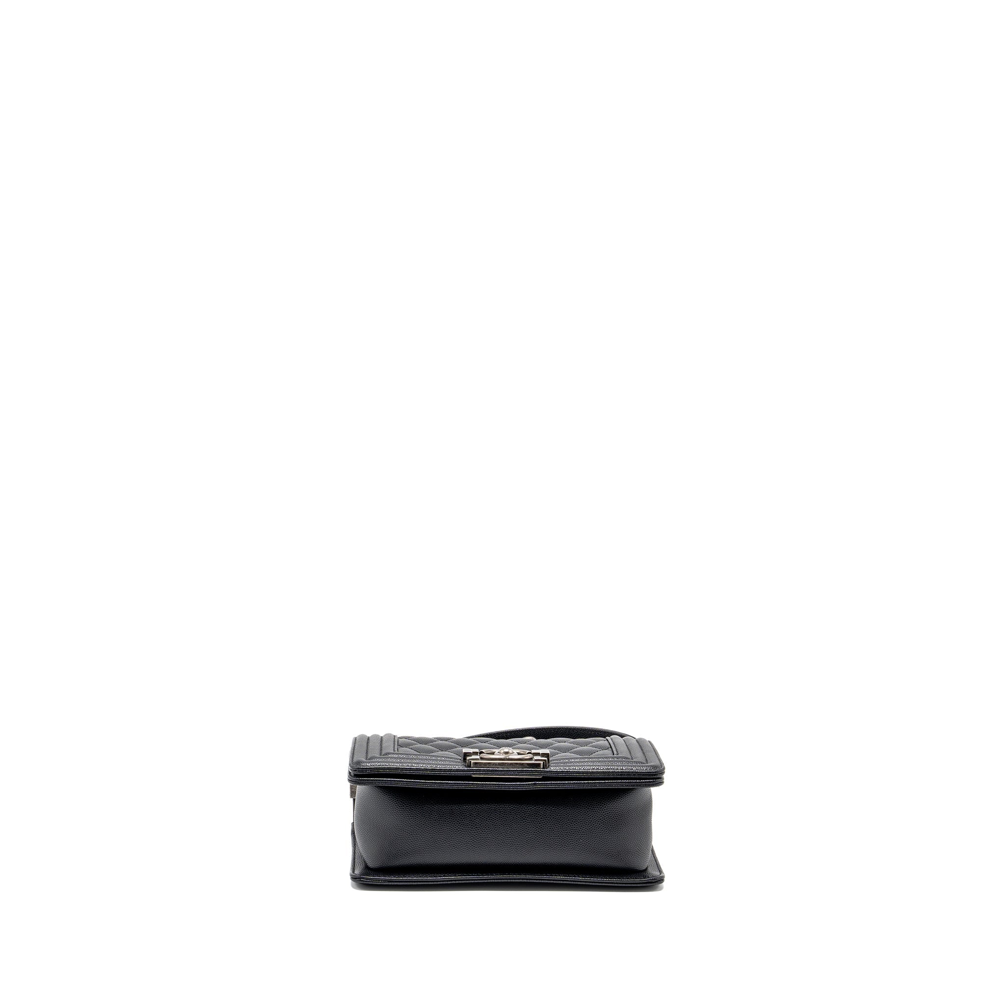 CHANEL SMALL BOY BAG CAVIAR BLACK RUTHENIUM HARDWARE (MICROCHIP)