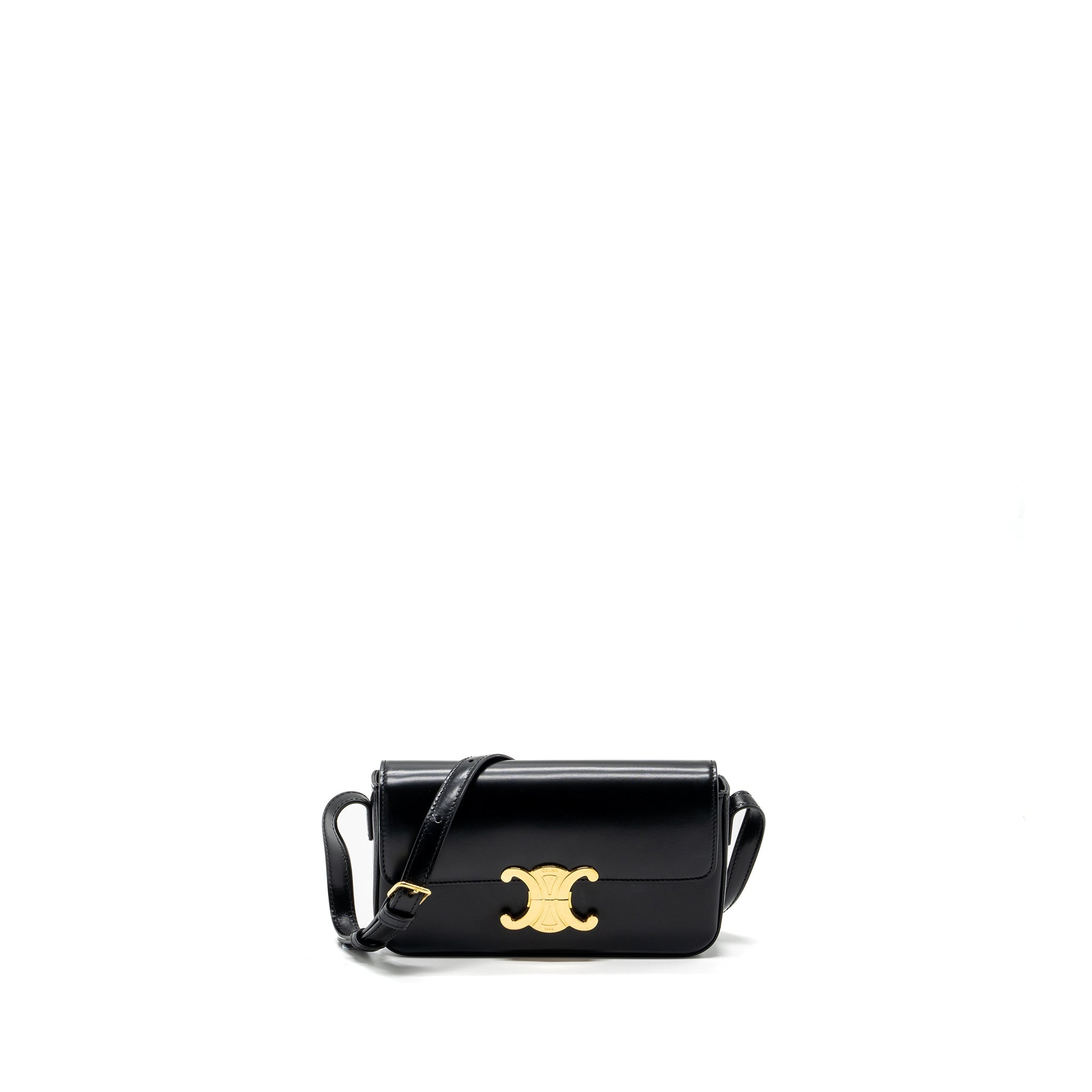 CELINE TRIOMPHE SHOULDER BAG SHINY CALFSKIN BLACK GHW