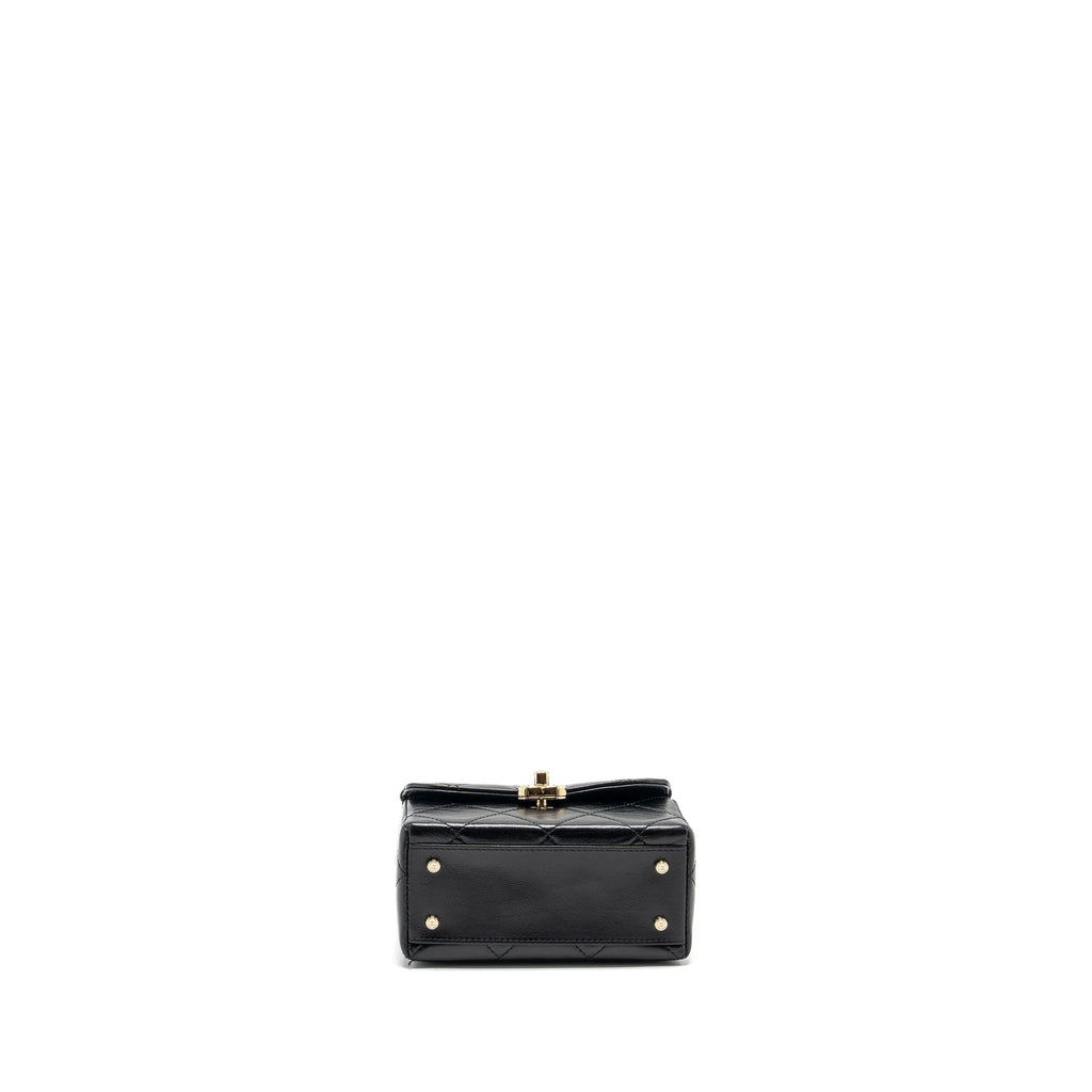 CHANEL 23K TOP HANDLE VANITY BAG SHINY CALFSKIN BLACK GHW (MICROCHIP)