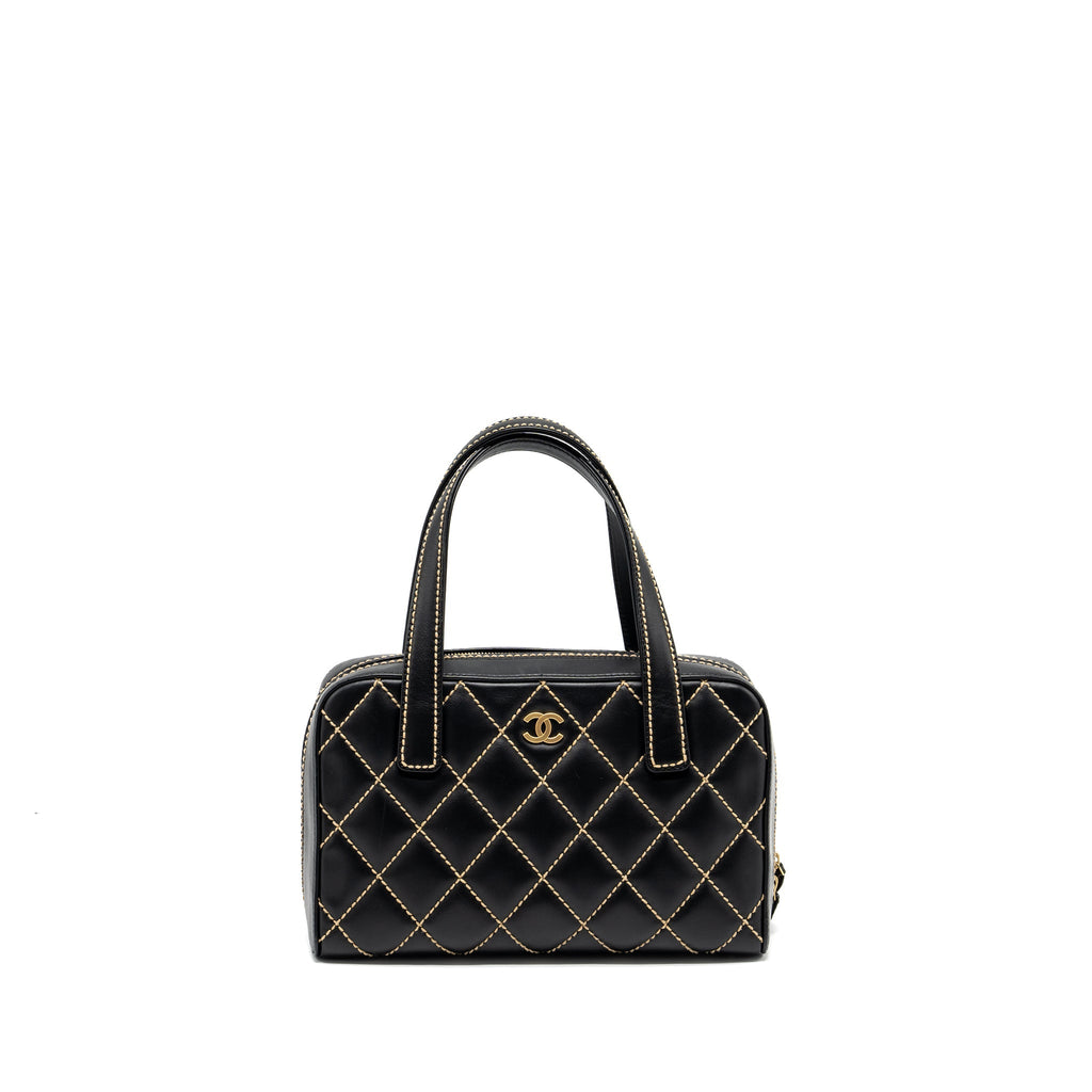 CHANEL VINTAGE WILD STITCH ZIP TOTE BAG CALFSKIN BLACK GHW