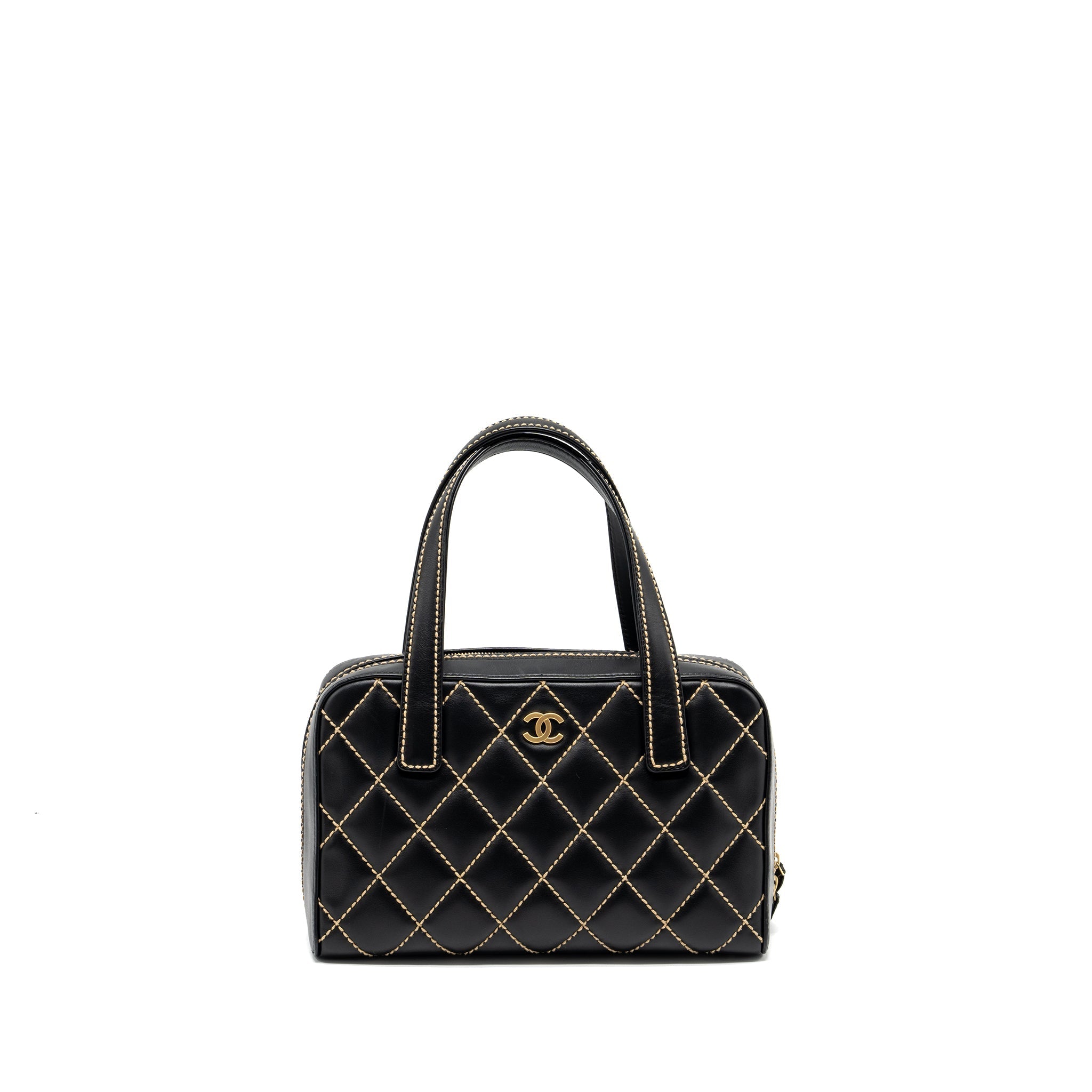 CHANEL VINTAGE WILD STITCH ZIP TOTE BAG CALFSKIN BLACK GHW