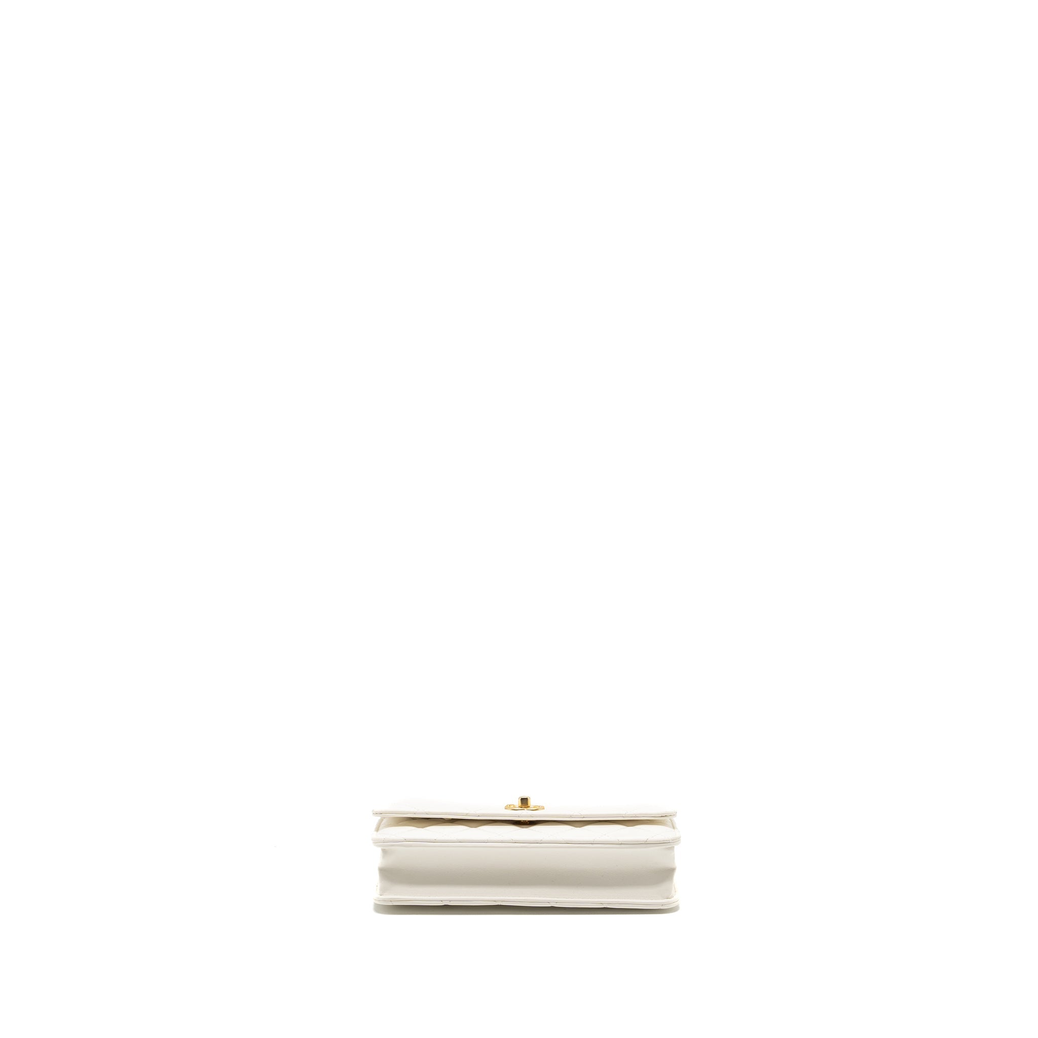 CHANEL PEARL CRUSH WALLET ON CHAIN LAMBSKIN WHITE GHW (MICROCHIP)