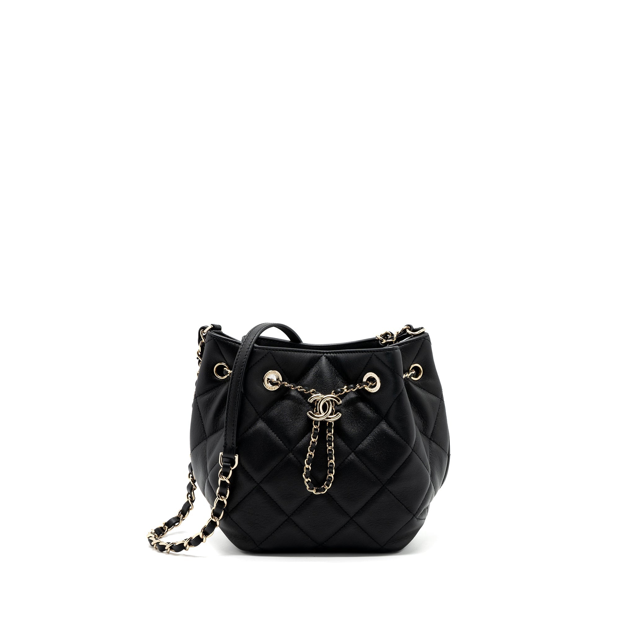 CHANEL DRAWSTRING BUCKET BAG CALFSKIN BLACK LGHW
