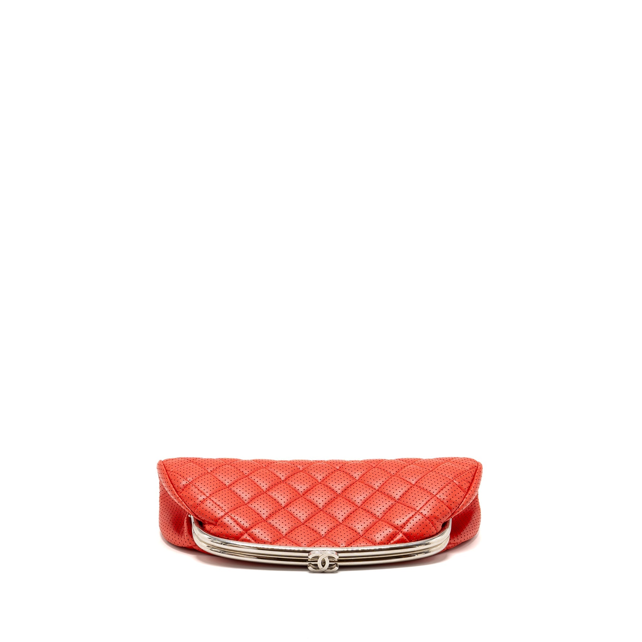 CHANEL CC CLUTCH BAG PERFORATED LAMBSKIN RED SHW