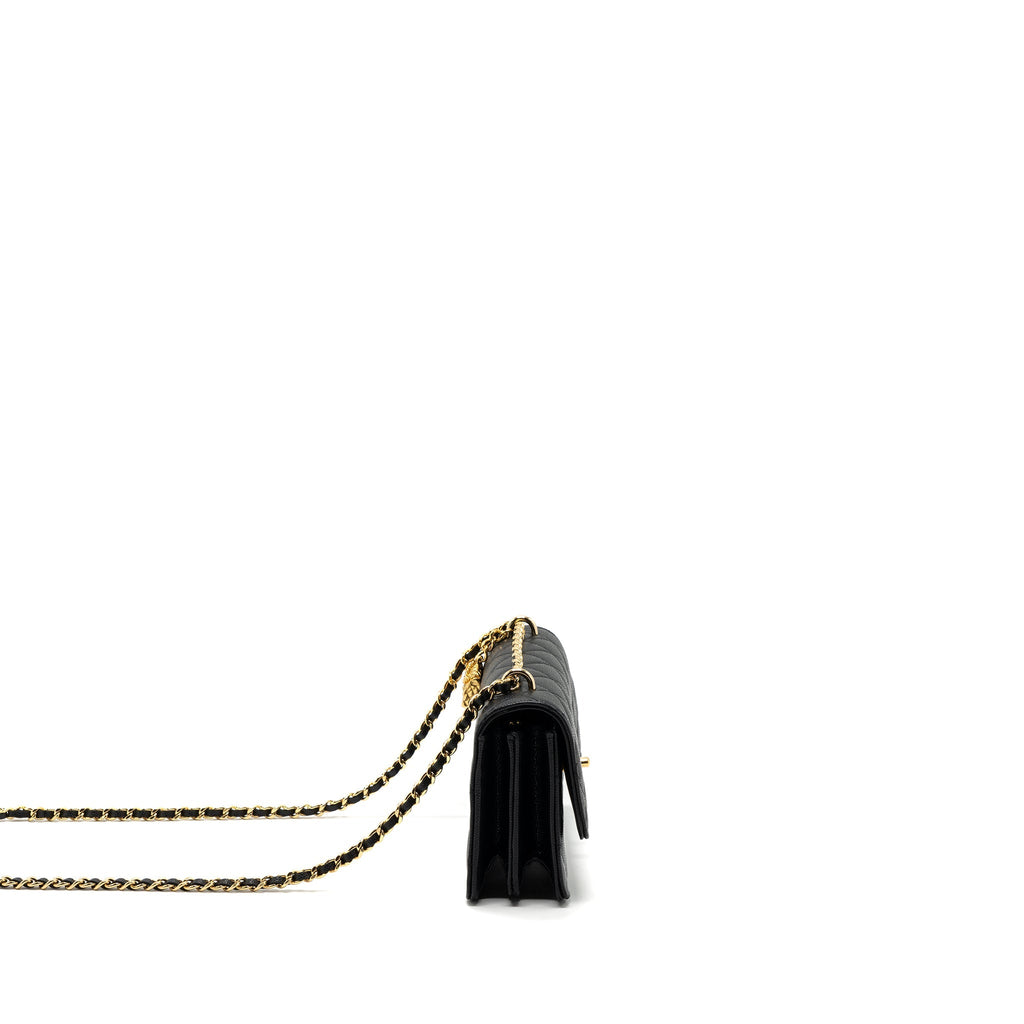 CHANEL 23S WALLET ON CHAIN WITH BAG CHARM CAVIAR BLACK GHW(MICROCHIP)