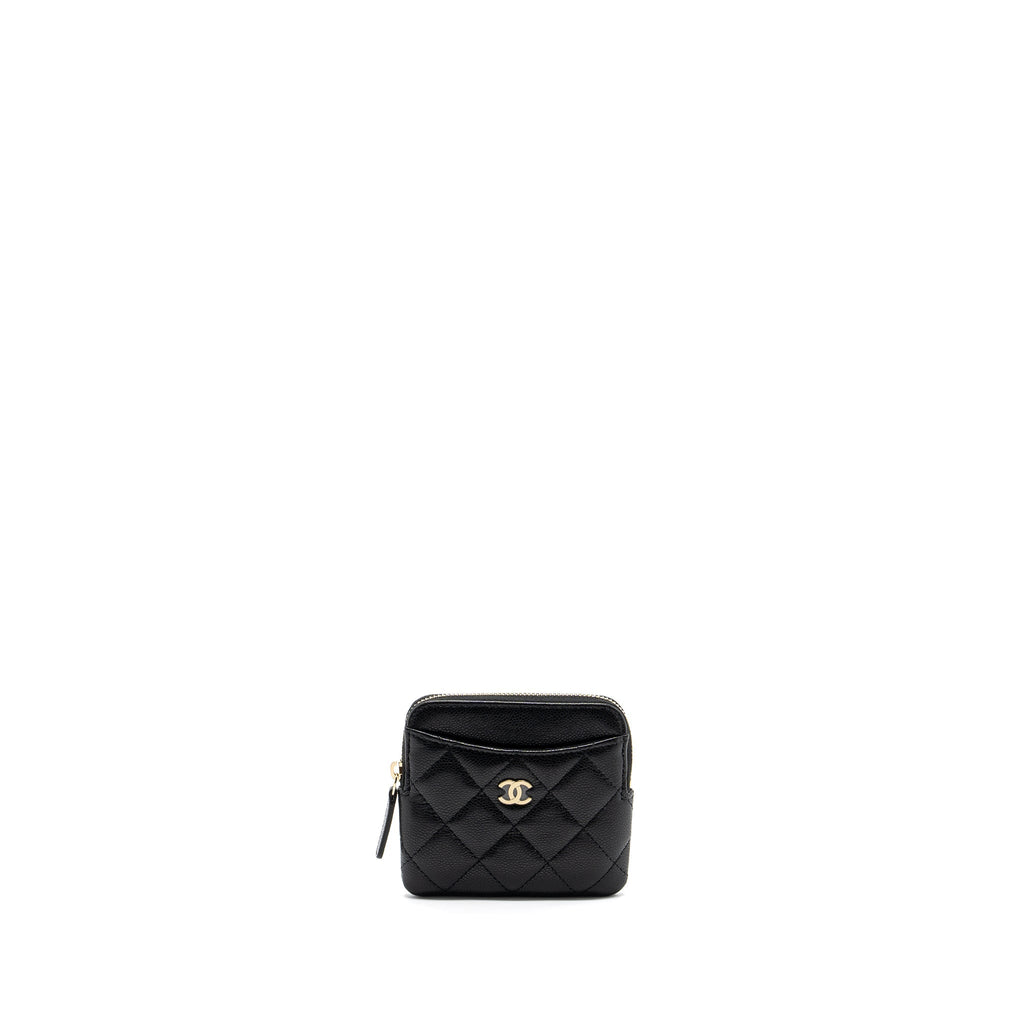 CHANEL SQUARE ZIPPER POUCH CARD HOLDER CAVIAR BLACK LGHW (MICROCHIP)