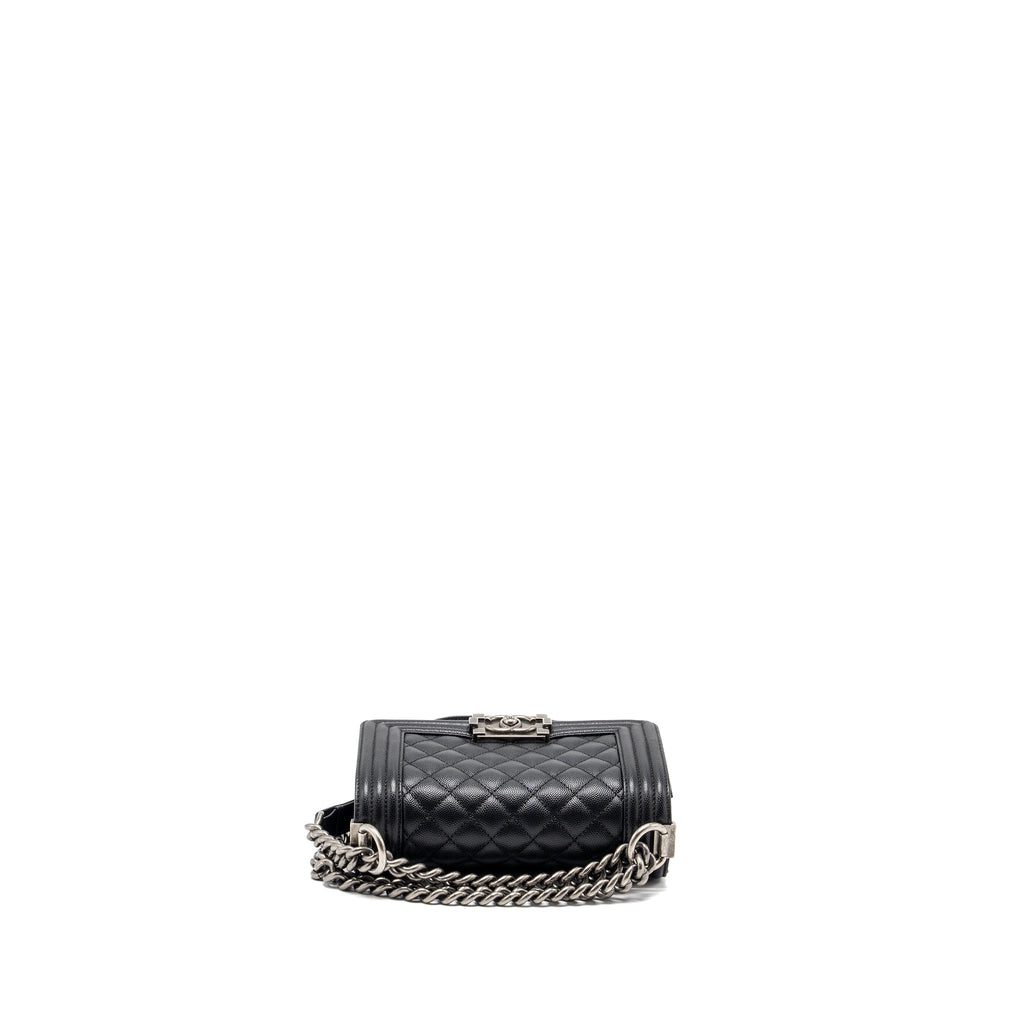 CHANEL SMALL BOY BAG CAVIAR BLACK RUTHENIUM HARDWARE (MICROCHIP)