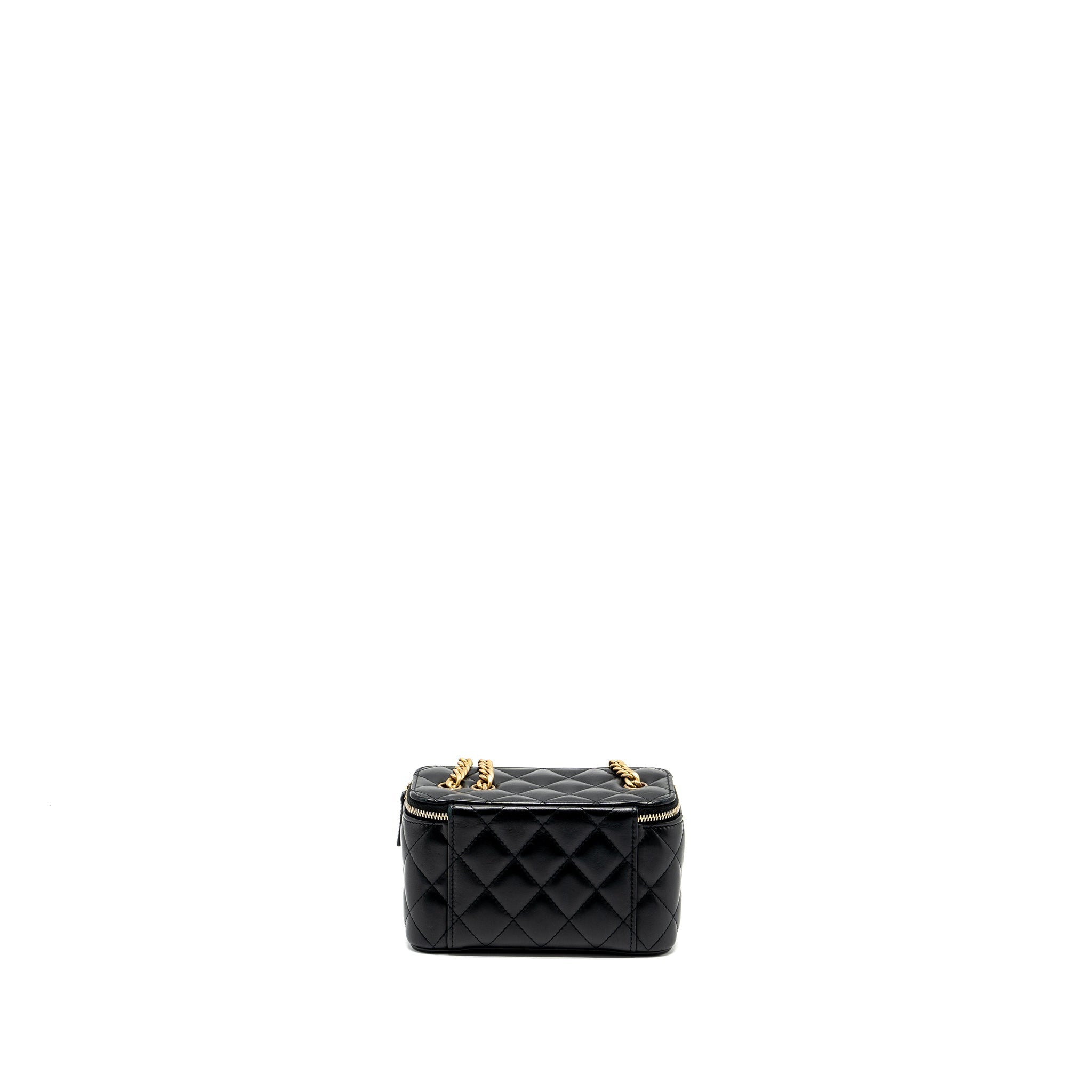 CHANEL 22K GOLD PILLAR LONG VANITY WITH ADJUSTABLE CHAIN LAMBSKIN BLACK GHW (MICROCHIP)