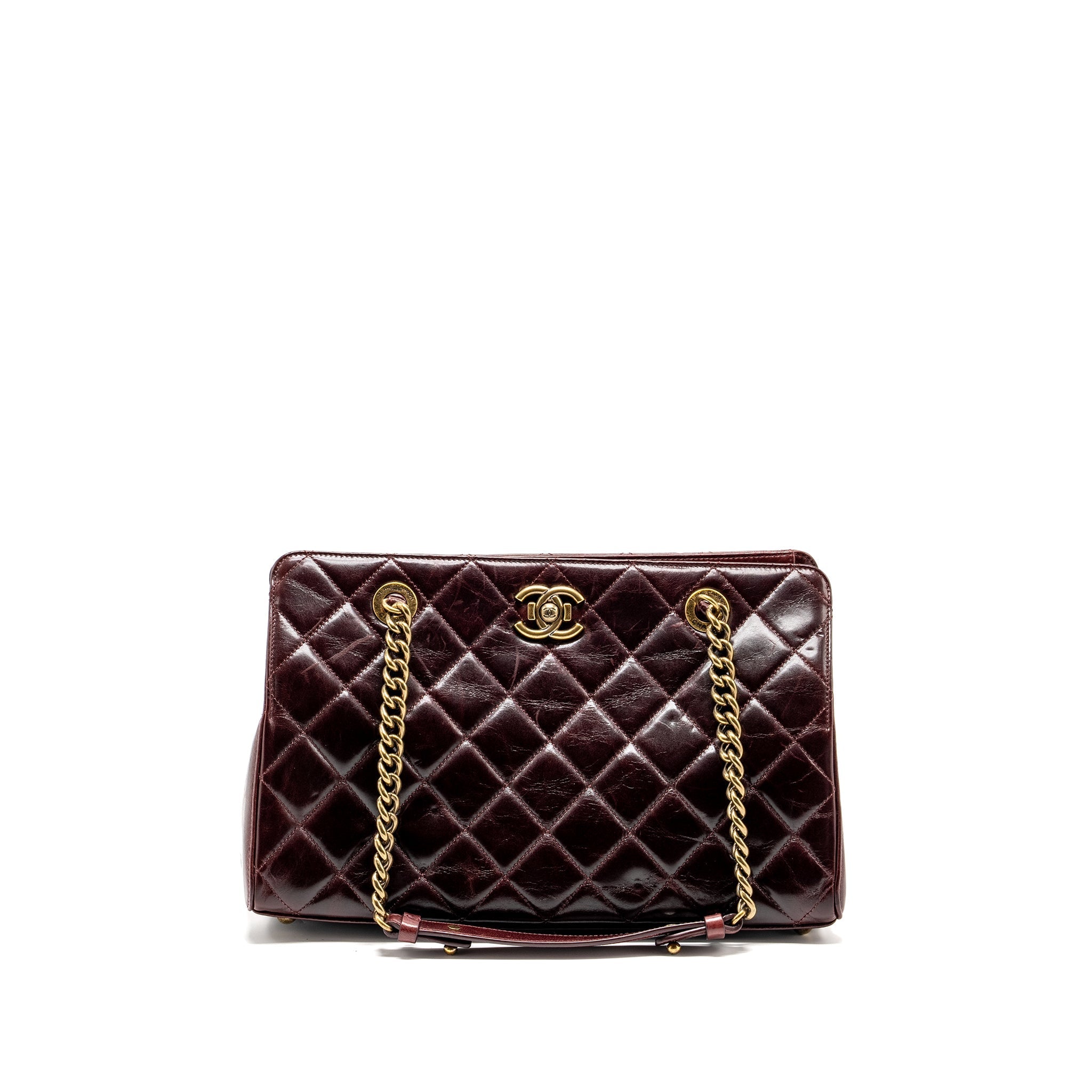 CHANEL PERFECT EDGE TOTE BAG CALFSKIN BURGUNDY GHW