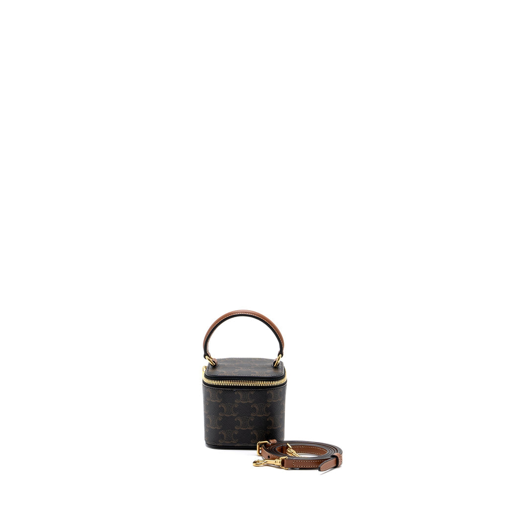 CELINE MINI VANITY CASE TRIOMPHE CANVAS/CALFSKIN TAN GHW