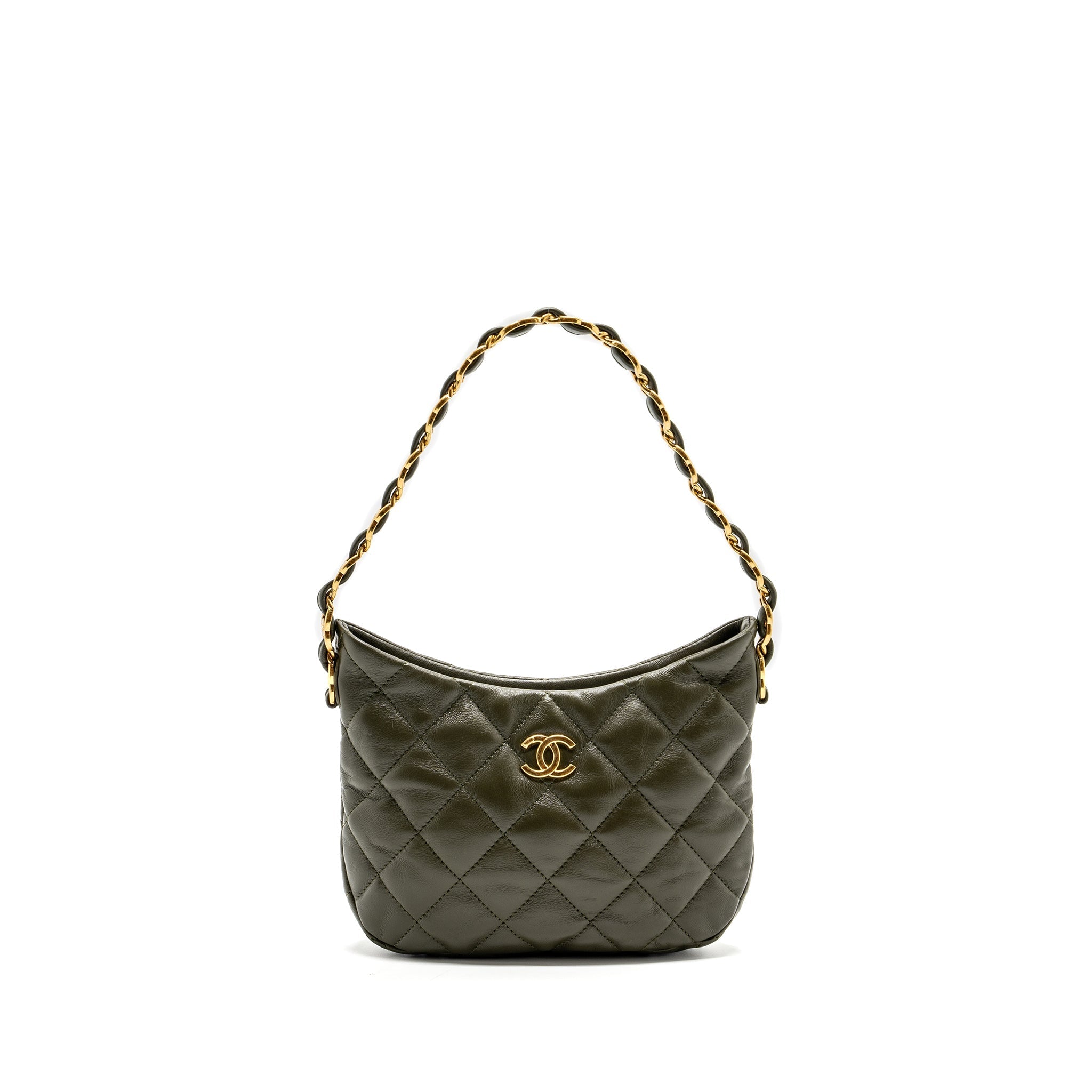CHANEL 22K HOBO BAG LAMBSKIN GREEN GHW (MICROCHIP)