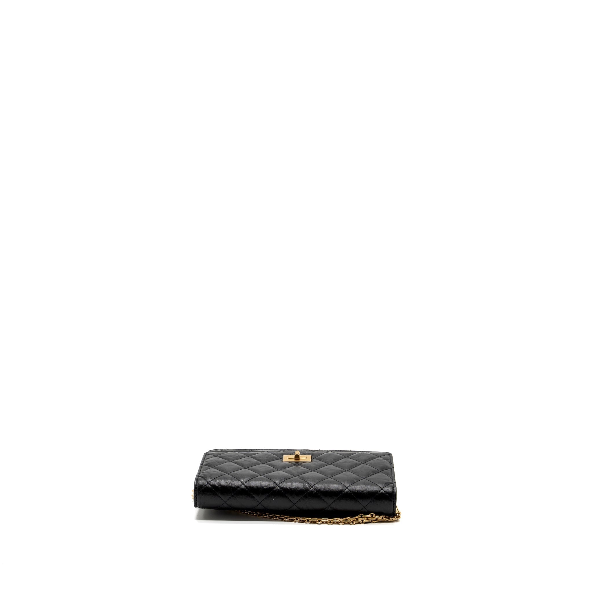 CHANEL 2.55 WALLET ON CHAIN AGED CALFSKIN BLACK BRUSHED GHW (MICROCHIP)