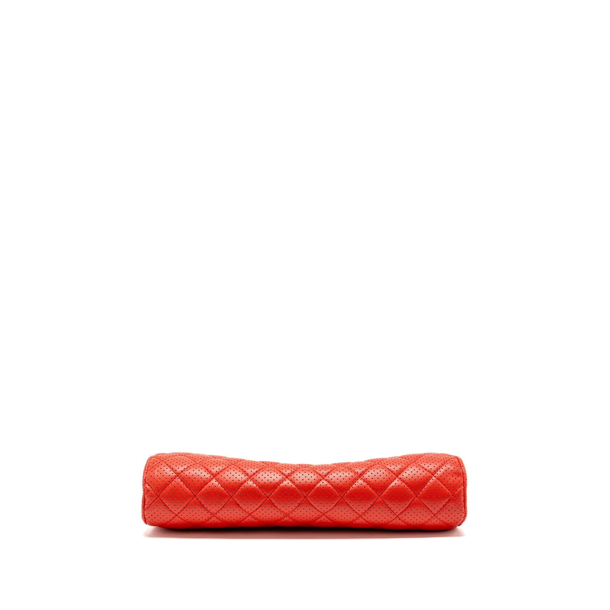 CHANEL CC CLUTCH BAG PERFORATED LAMBSKIN RED SHW