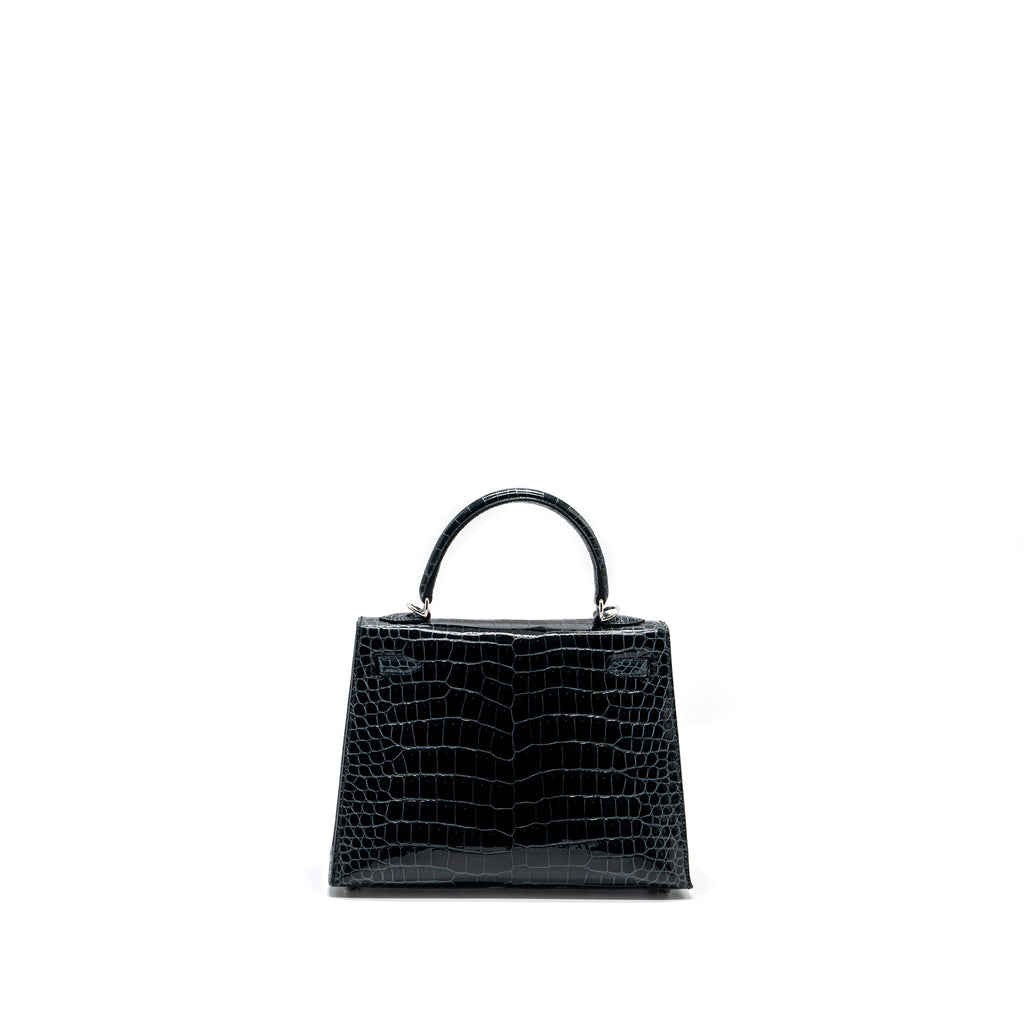 HERMES KELLY 25 SHINY CROCODILE POROUS V0 VERT ROUSSEAU SHW