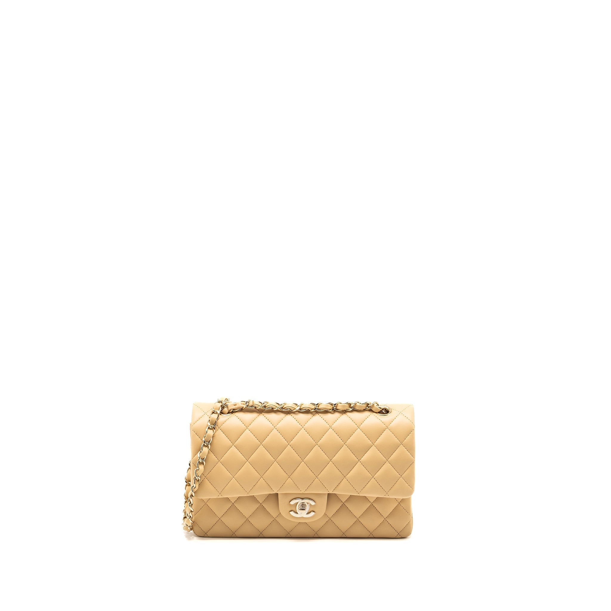 CHANEL MEDIUM CLASSIC DOUBLE FLAP BAG LAMBSKIN BEIGE LGHW (MICROCHIP)