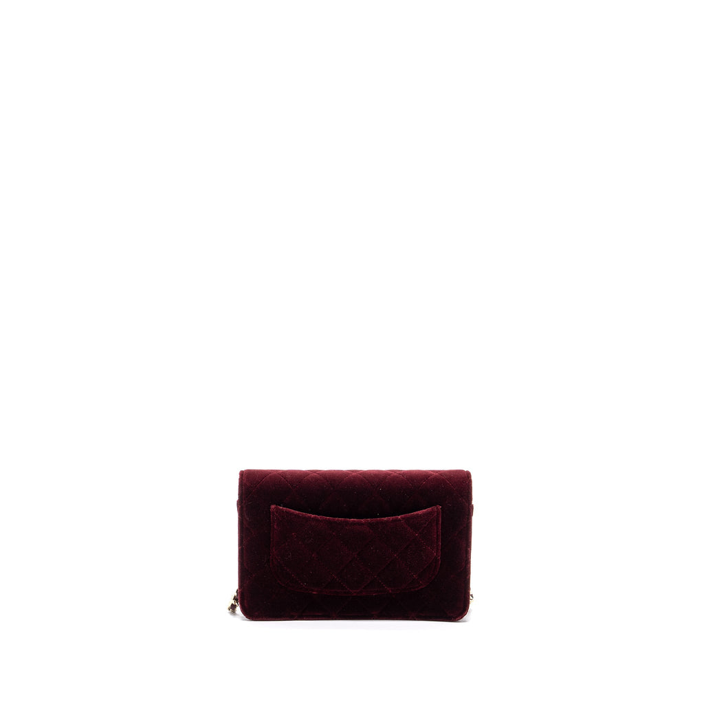CHANEL CRYSTAL PEARL CRUSH WALLET ON CHAIN VELVET BURGUNDY LGHW