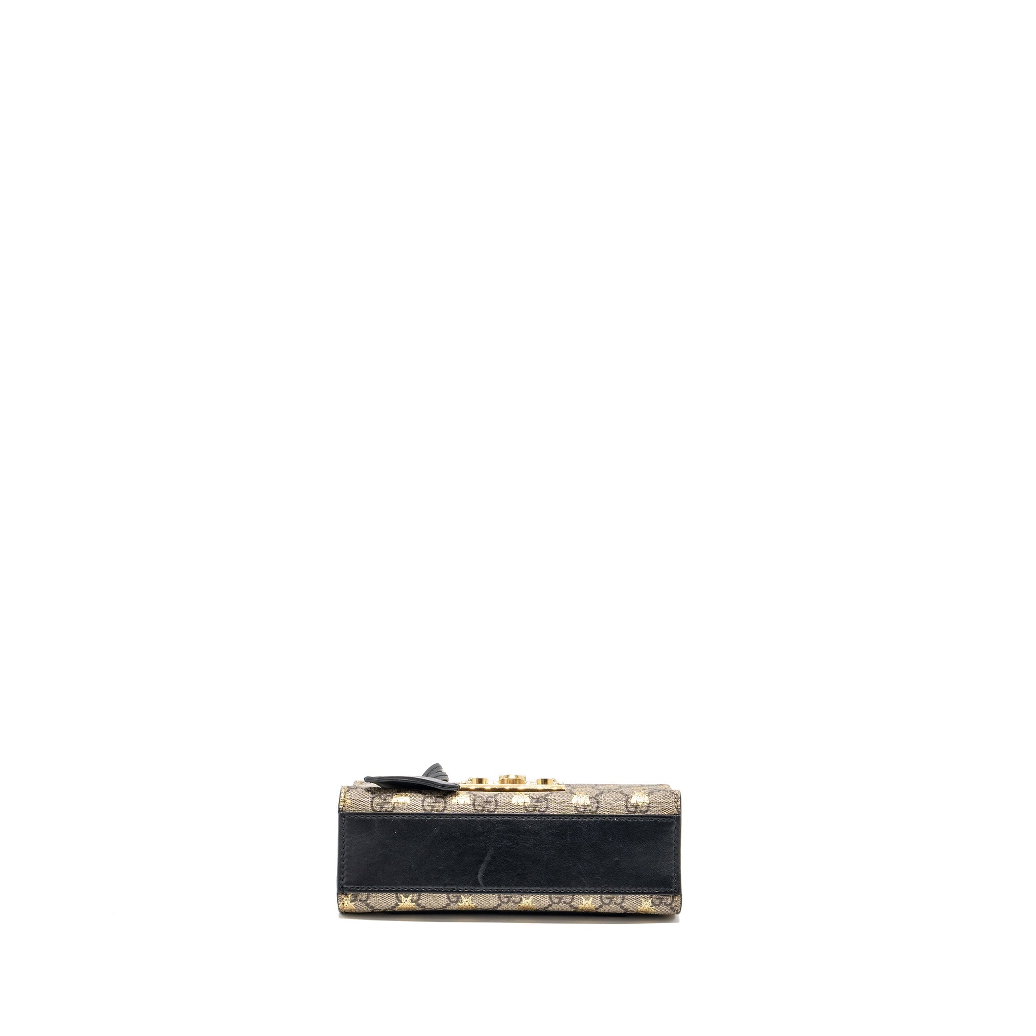 GUCCI SMALL PADLOCK CHAIN BAG GG SUPREME CANVAS WITH BEE PRINT BEIGE / BLACK GHW