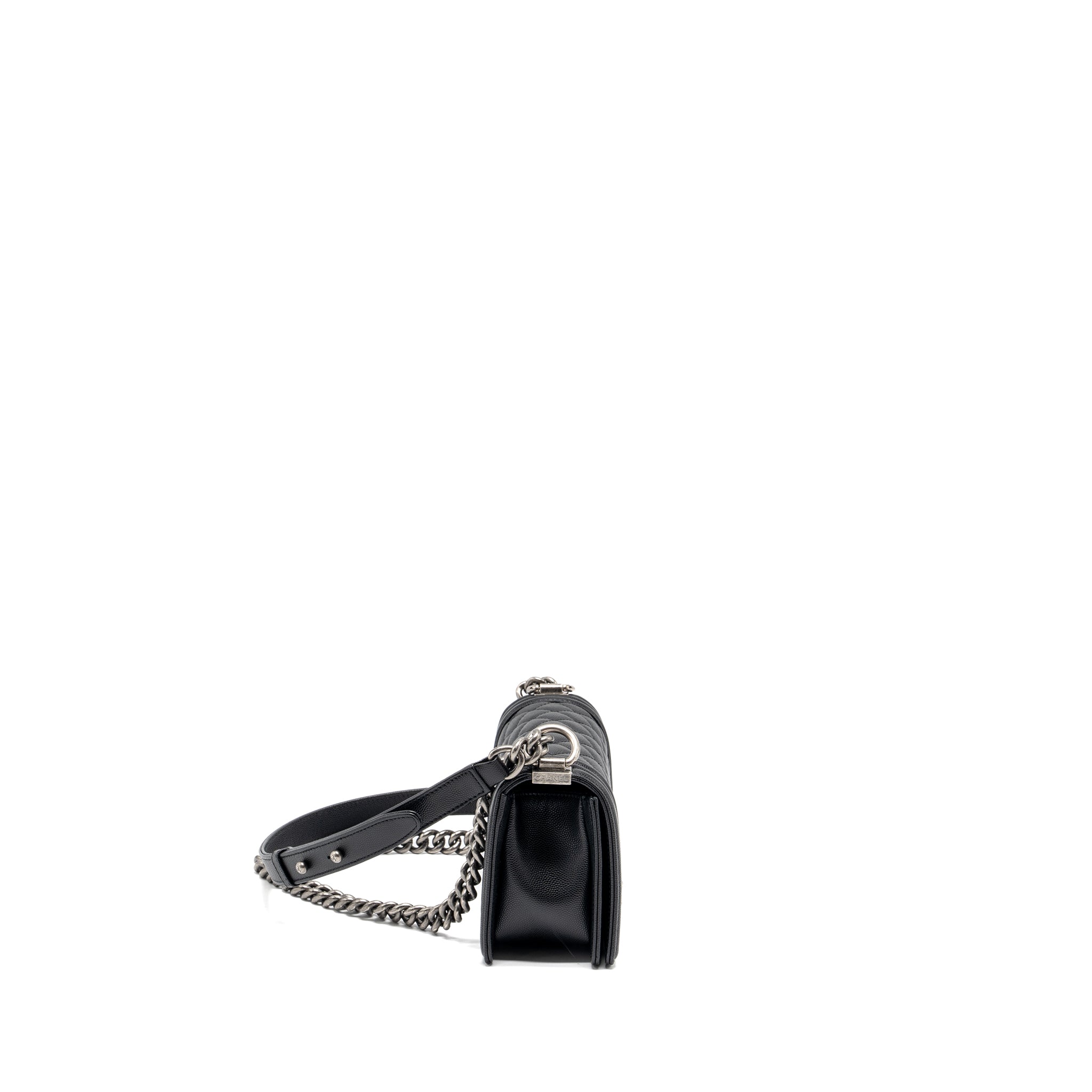 CHANEL SMALL BOY BAG CAVIAR BLACK RUTHENIUM HARDWARE (MICROCHIP)