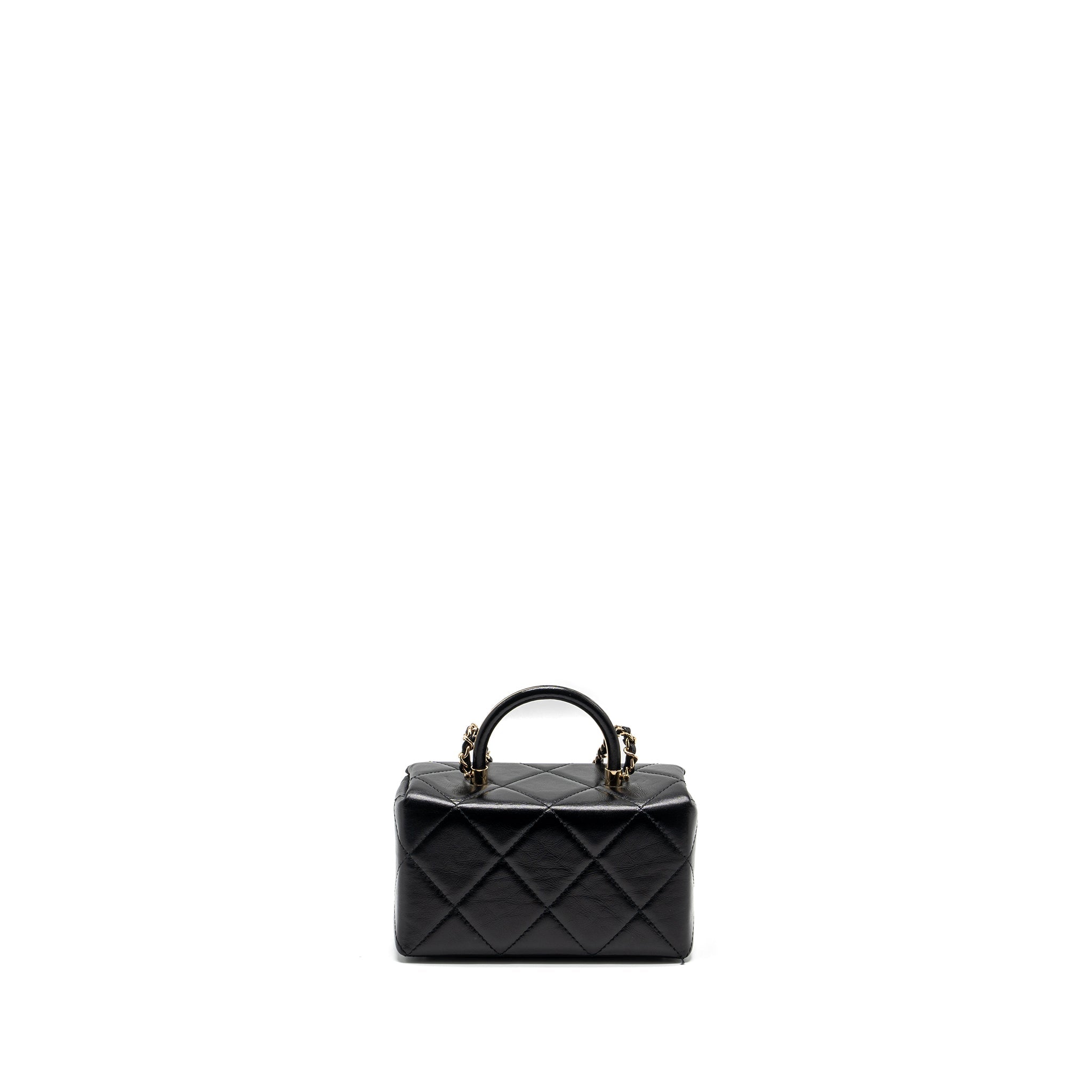 CHANEL 23K TOP HANDLE VANITY BAG SHINY CALFSKIN BLACK GHW (MICROCHIP)