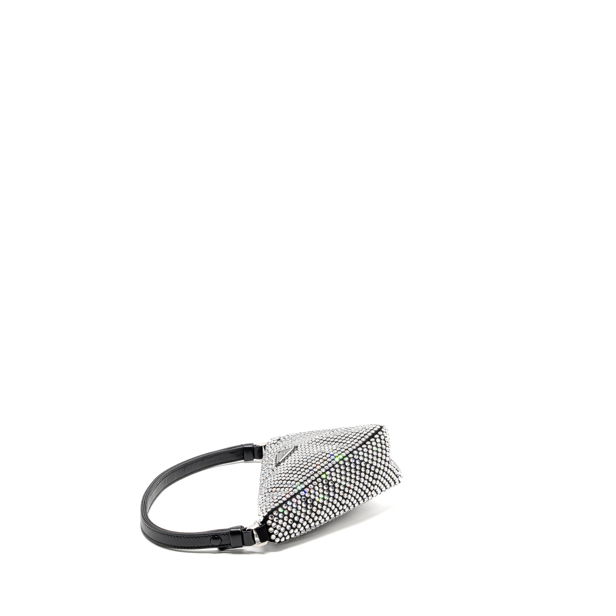 PRADA TRIANGLE POUCH CRYSTAL EMBELLISHED BLACK SHW