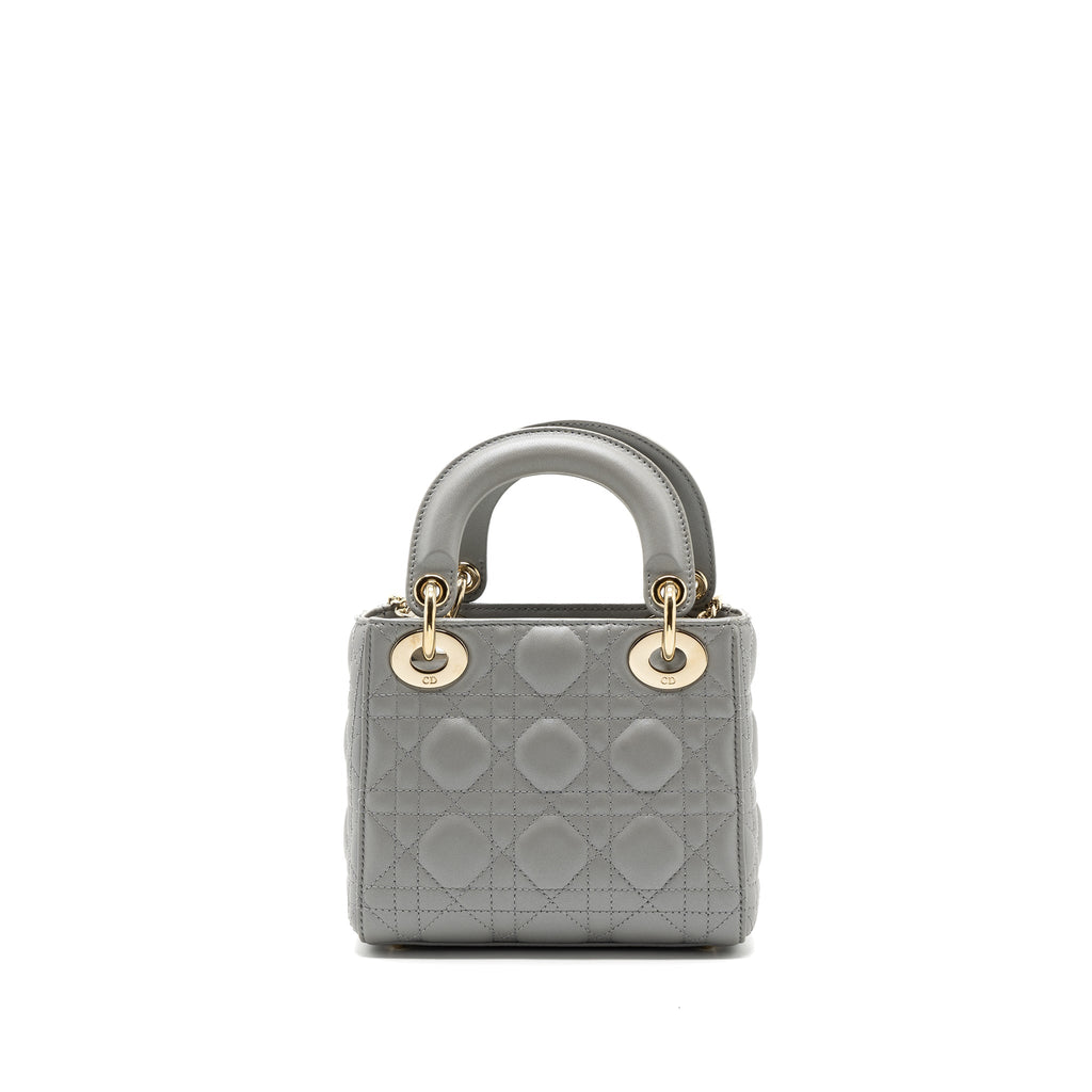 DIOR MINI LADY DIOR LAMBSKIN GREY LGHW