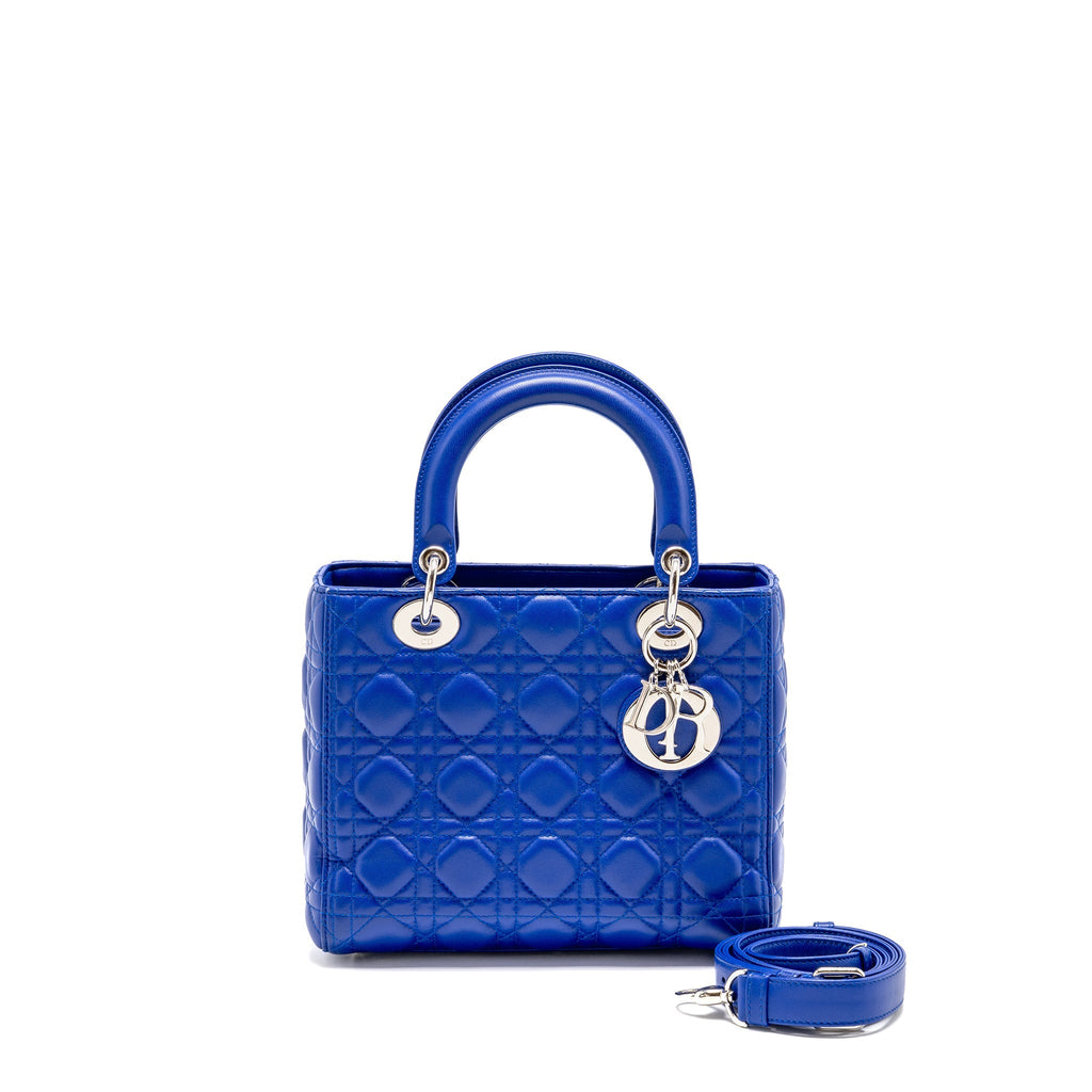 DIOR MEDIUM LADY DIOR LAMBSKIN BLUE SHW