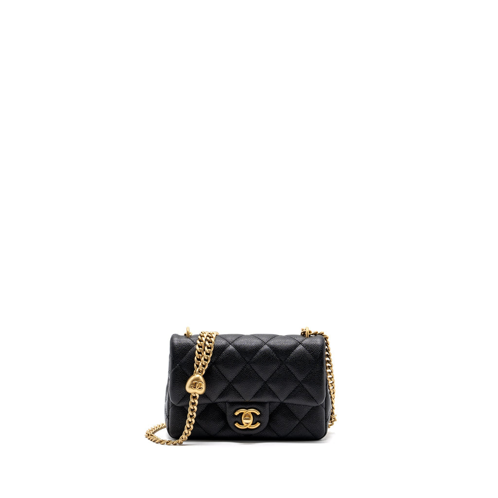 CHANEL 23P MINI COCO LOVE FLAP BAG CAVIAR BLACK GHW(MICROCHIP)