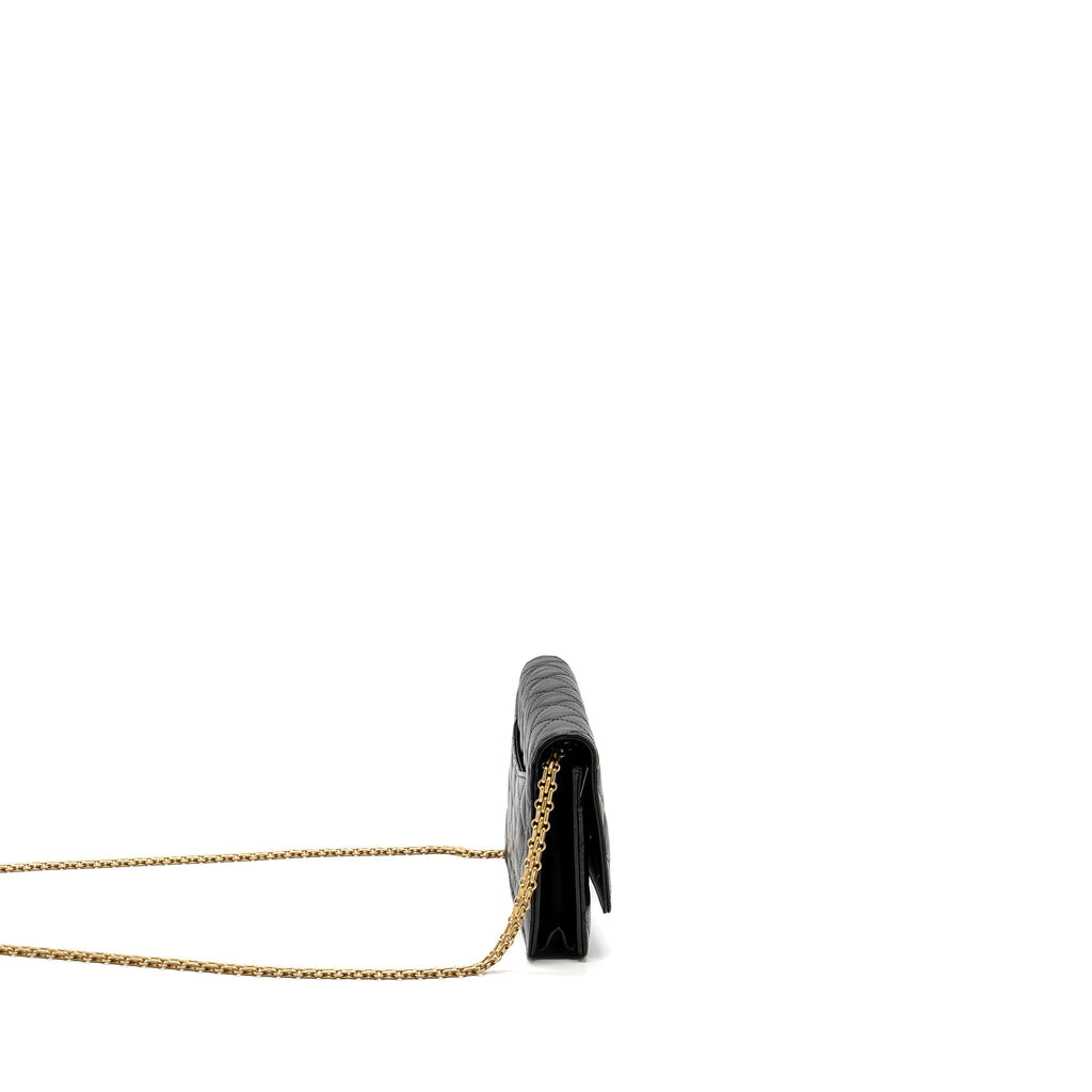 CHANEL 2.55 WALLET ON CHAIN AGED CALFSKIN BLACK BRUSHED GHW (MICROCHIP)