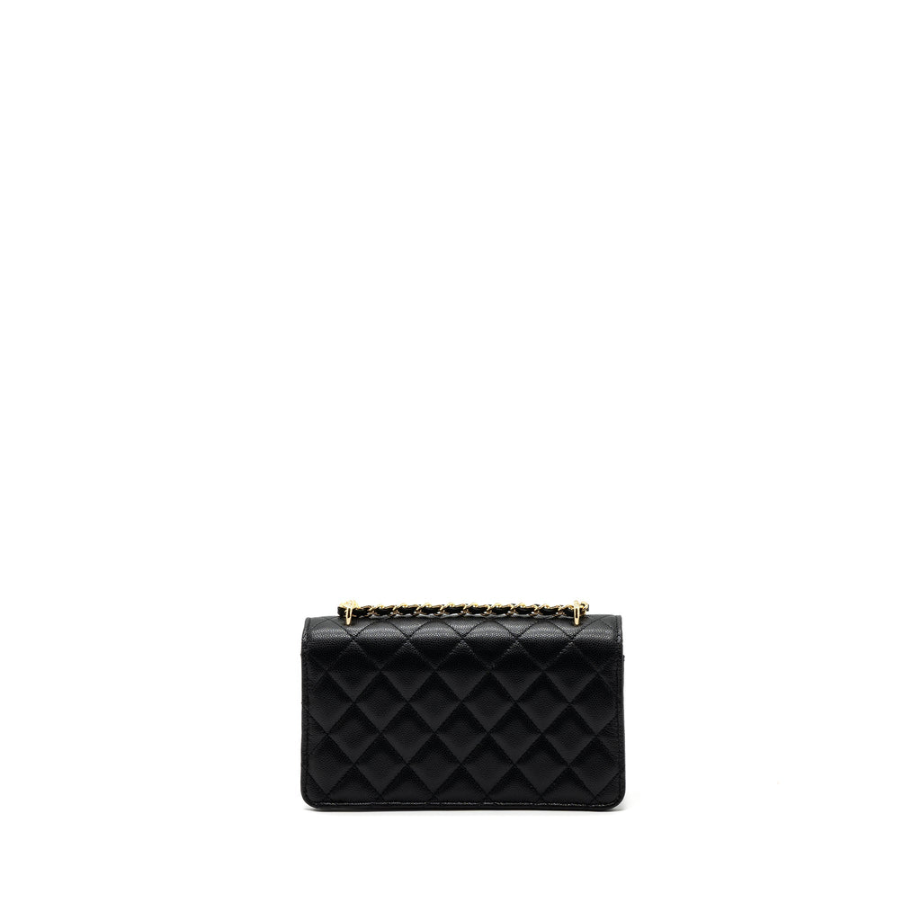 CHANEL 23S WALLET ON CHAIN WITH BAG CHARM CAVIAR BLACK GHW(MICROCHIP)