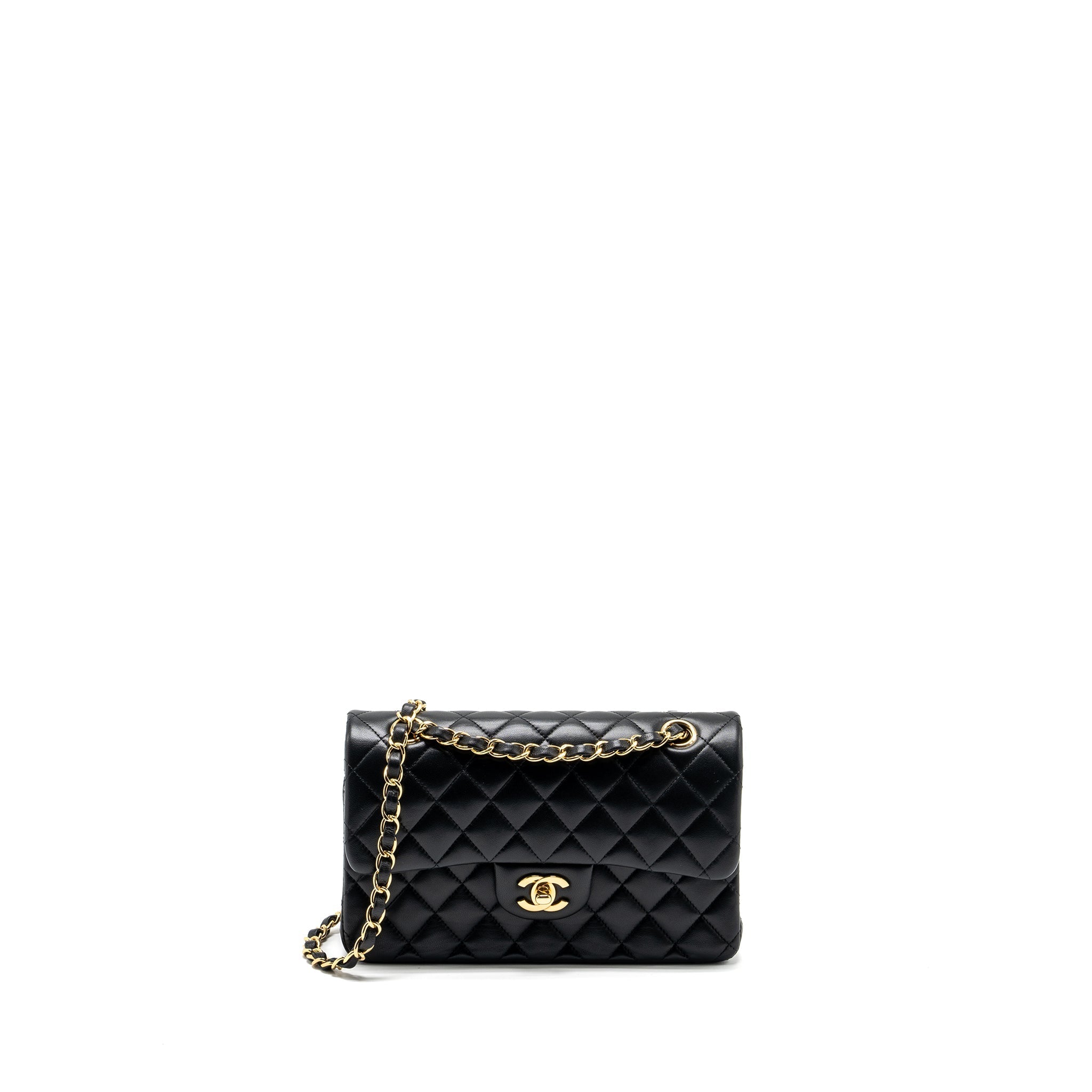 CHANEL SMALL CLASSIC DOUBLE FLAP BAG LAMBSKIN BLACK GHW