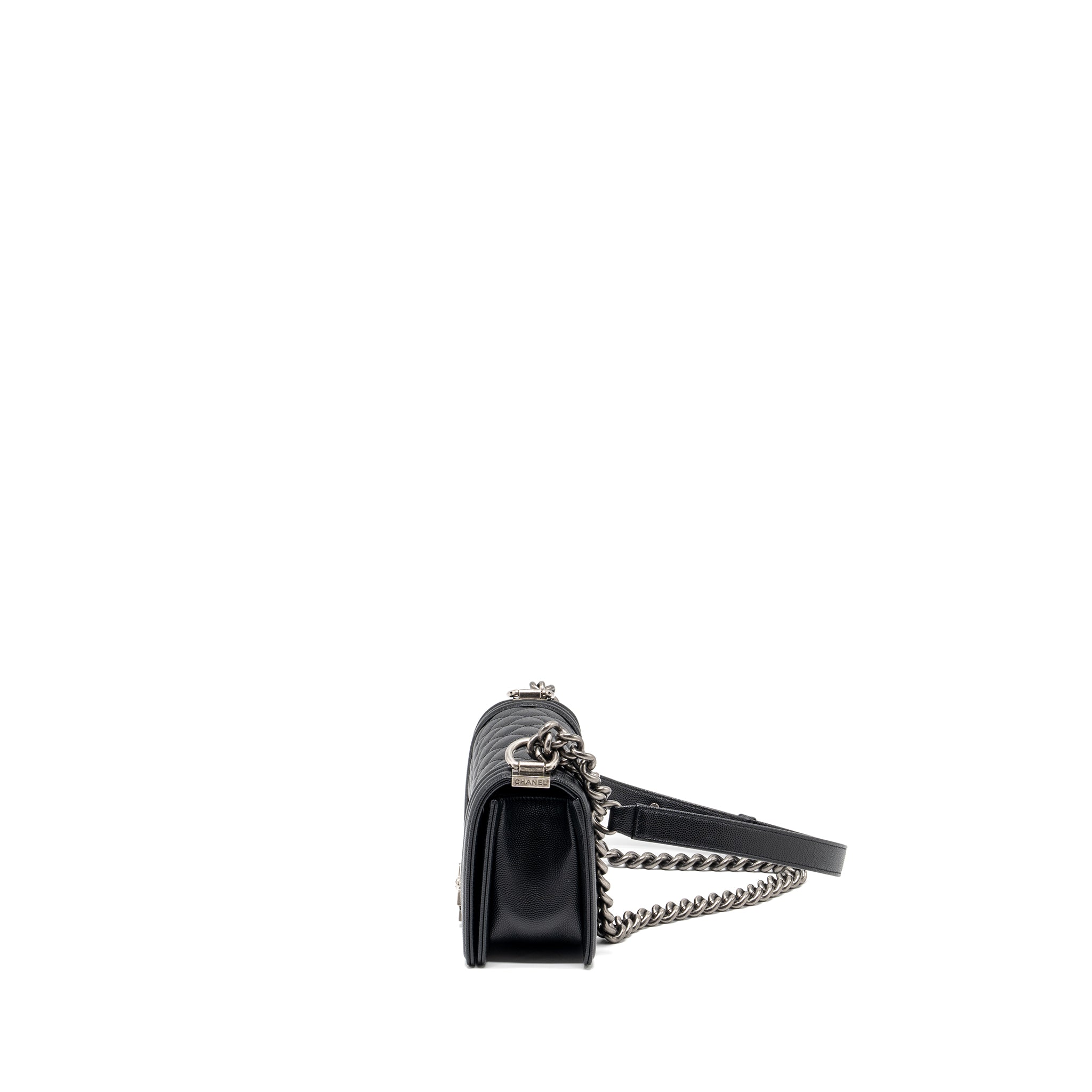 CHANEL SMALL BOY BAG CAVIAR BLACK RUTHENIUM HARDWARE (MICROCHIP)