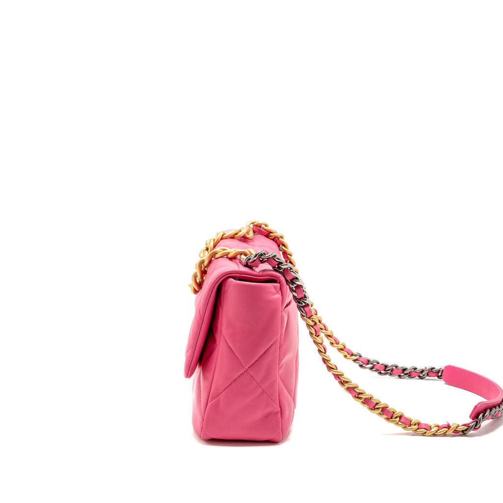 CHANEL LARGE 19 BAG LAMBSKIN PINK MULTICOLOUR HARDWARE (MICROCHIP)