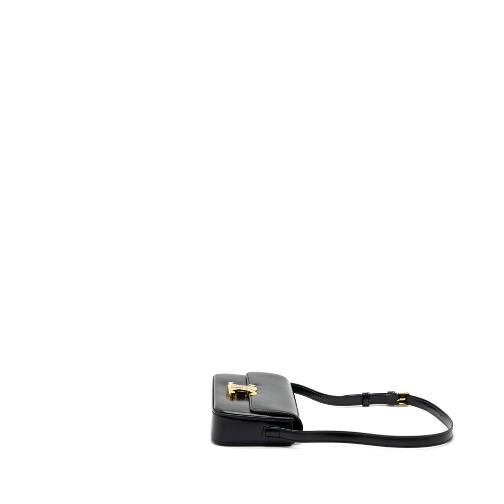 CELINE TRIOMPHE SHOULDER BAG SHINY CALFSKIN BLACK GHW