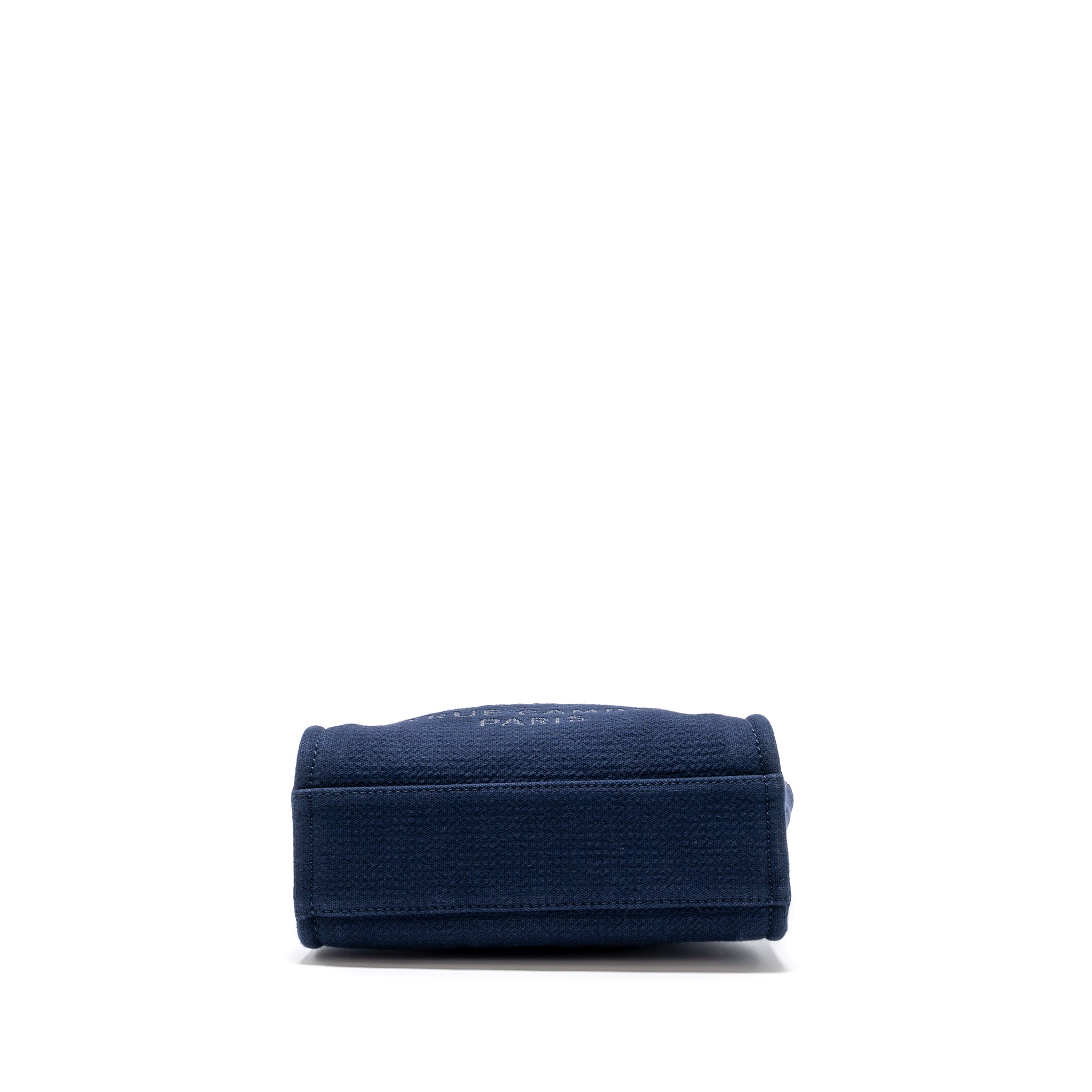 CHANEL SMALL DEAUVILLE TOTE BAG CANVAS NAVY SHW (MICROCHIP)