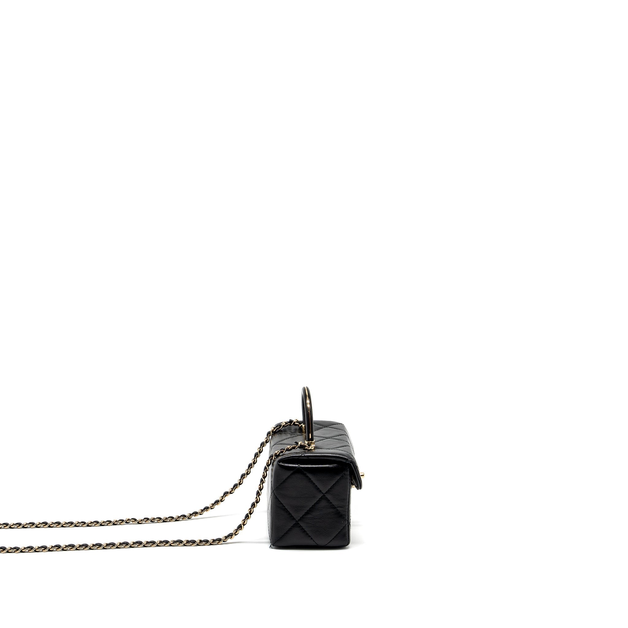 CHANEL 23K TOP HANDLE VANITY BAG SHINY CALFSKIN BLACK GHW (MICROCHIP)