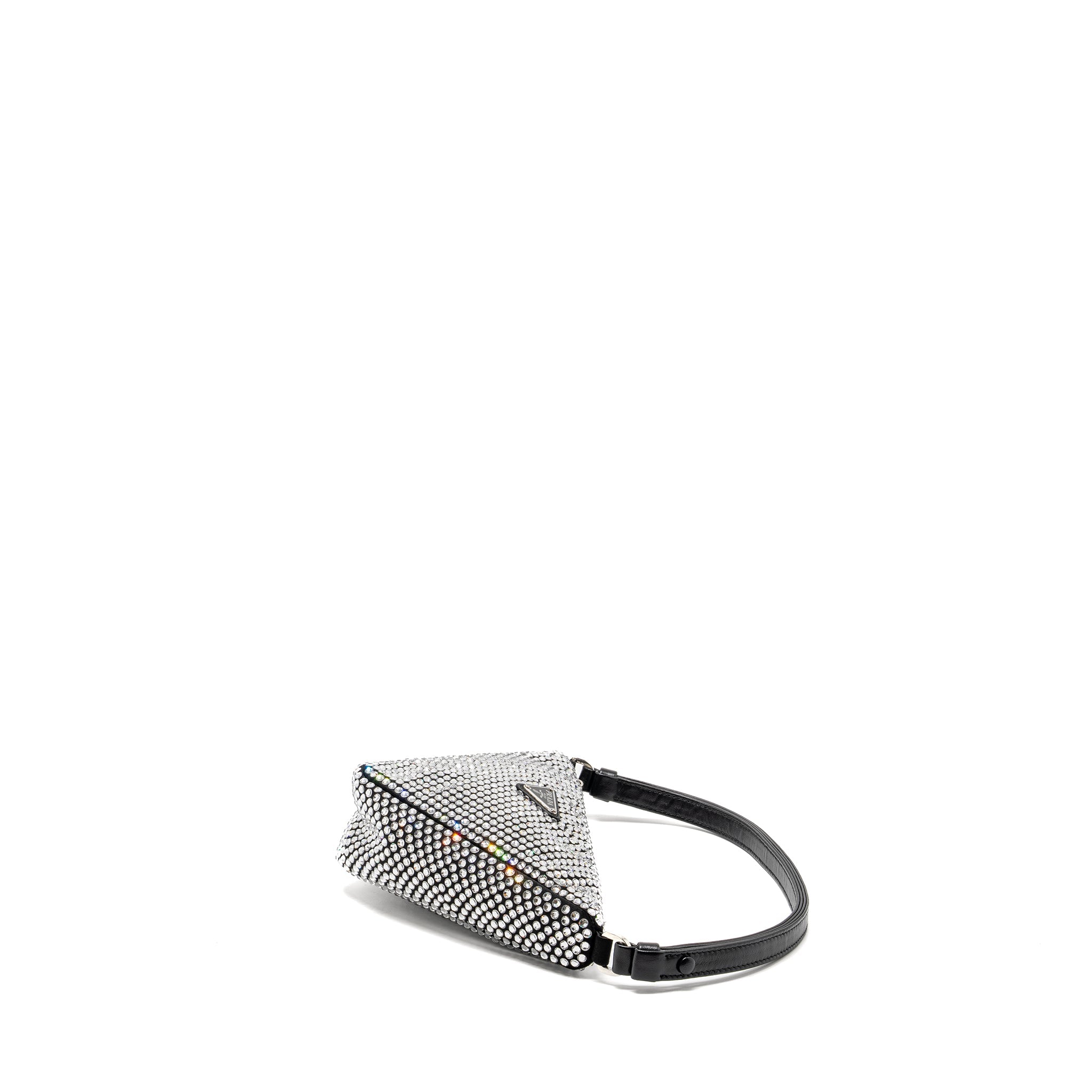 PRADA TRIANGLE POUCH CRYSTAL EMBELLISHED BLACK SHW
