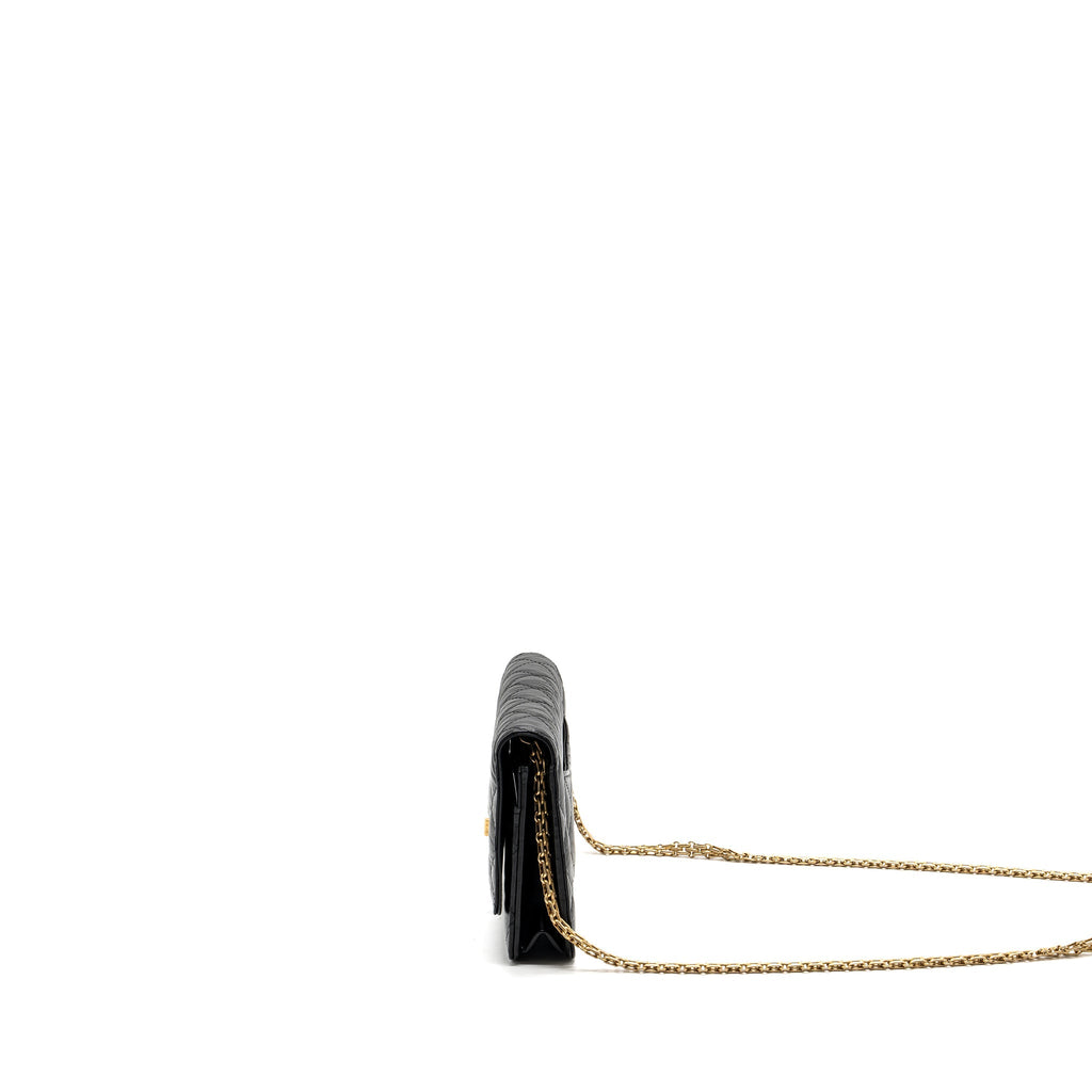 CHANEL 2.55 WALLET ON CHAIN AGED CALFSKIN BLACK BRUSHED GHW (MICROCHIP)