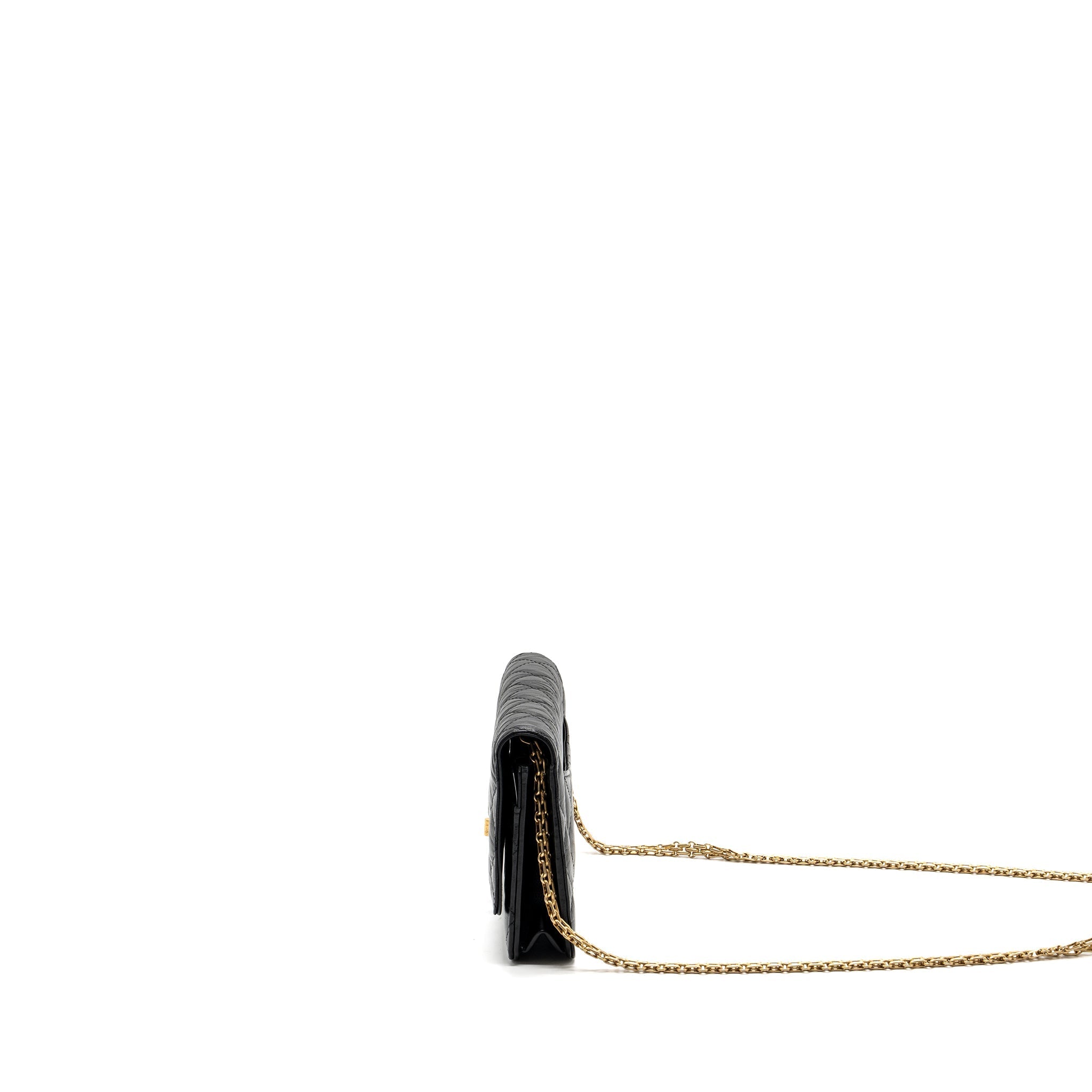 CHANEL 2.55 WALLET ON CHAIN AGED CALFSKIN BLACK BRUSHED GHW (MICROCHIP)