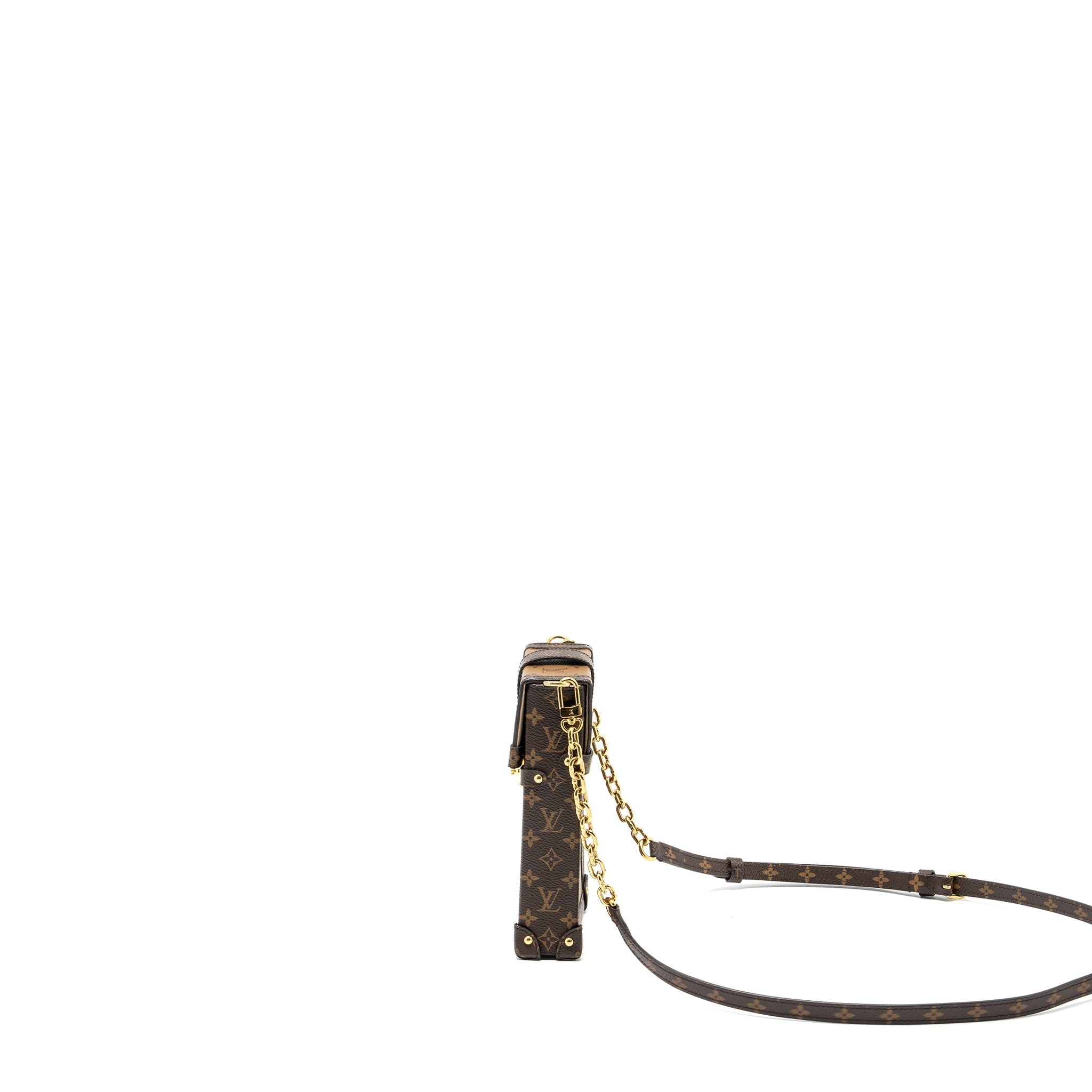 LOUIS VUITTON VERTICAL TRUNK POCHETTE WITH CHAIN MONOGRAM REVERSE CANVAS GHW
