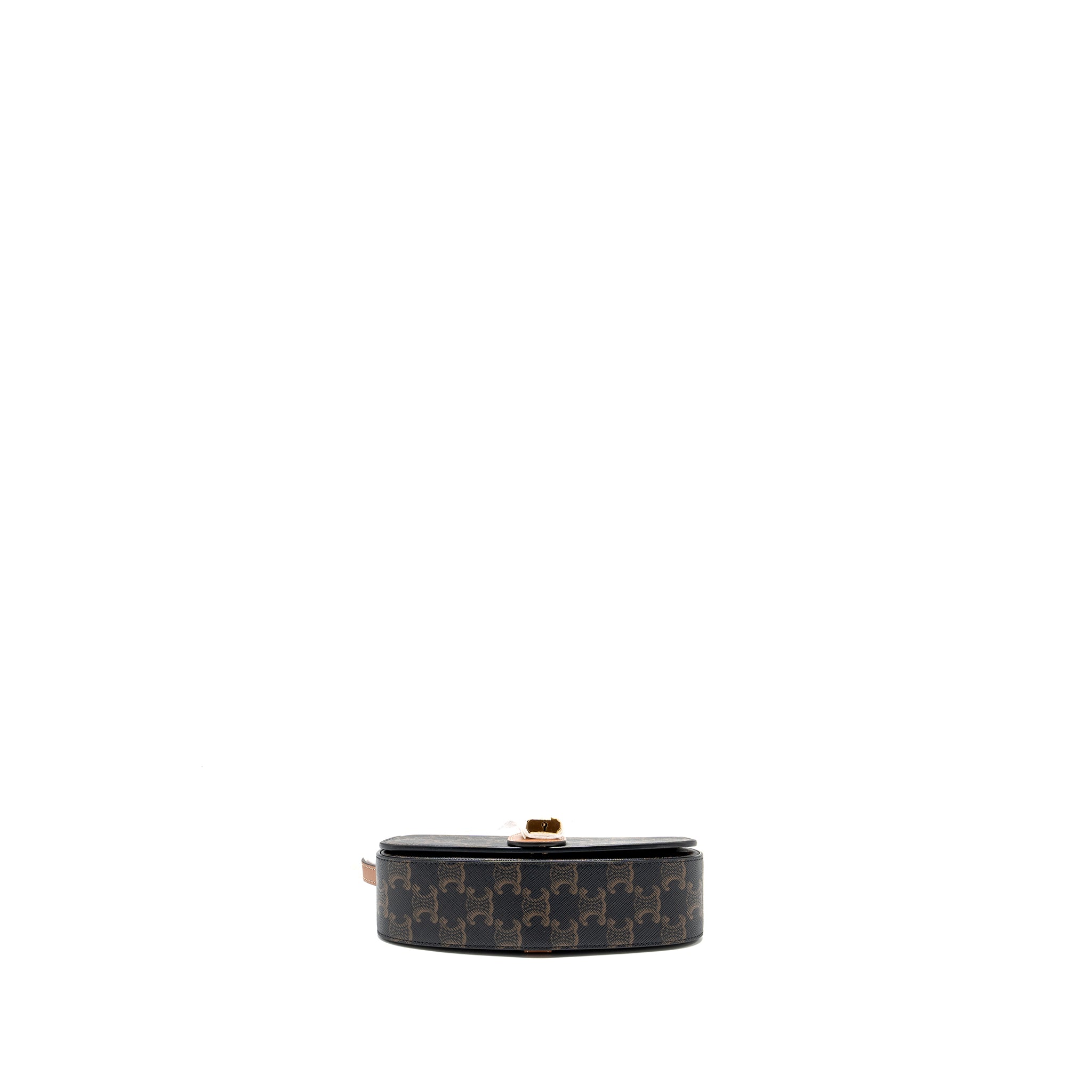 CELINE CLUTCH ON STRAP TABOU IN TRIOMPHE CANVAS / CALFSKIN TAN GHW