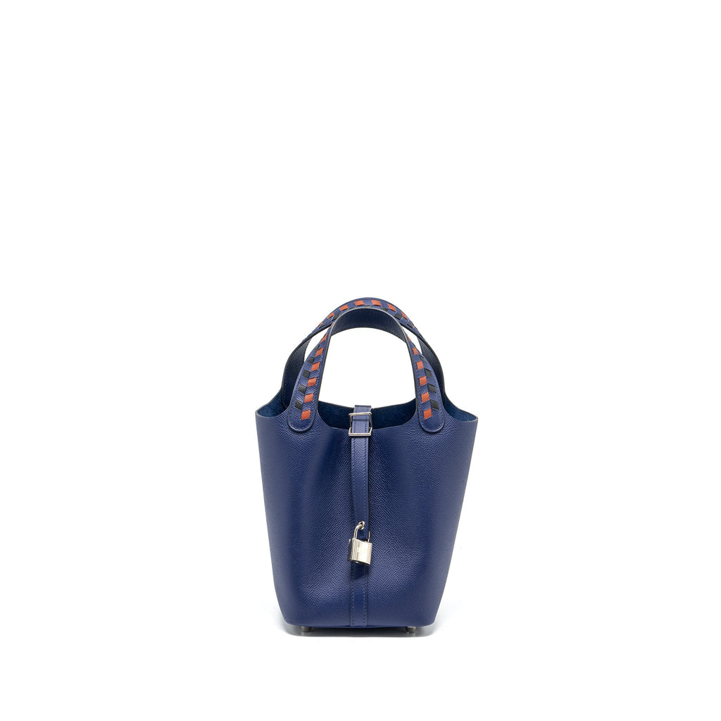 HERMES PICOTIN 18 LOCK BAG EPSOM BLUE ENCRE/ BRIQUE / BLACK SHW