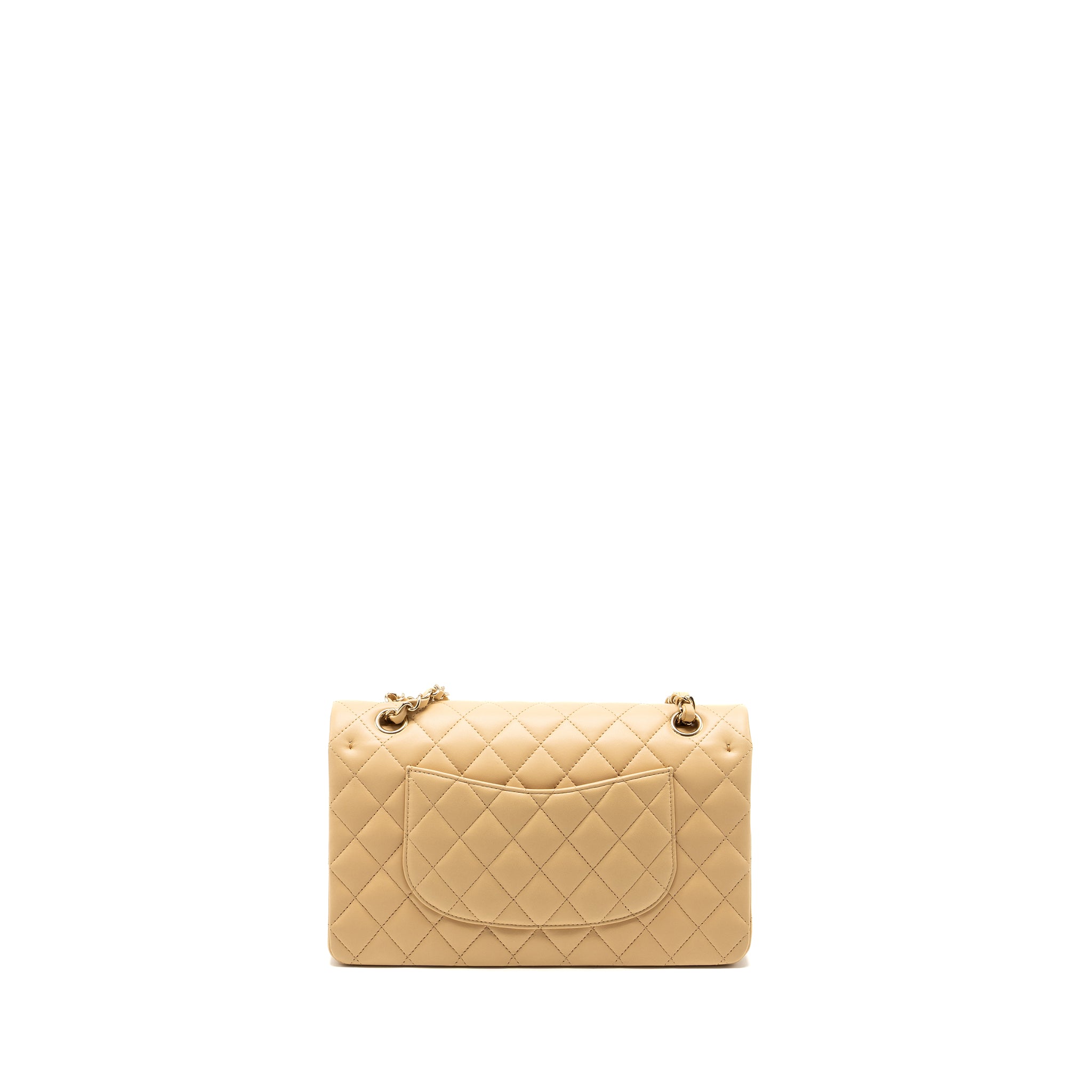 CHANEL MEDIUM CLASSIC DOUBLE FLAP BAG LAMBSKIN BEIGE LGHW (MICROCHIP)