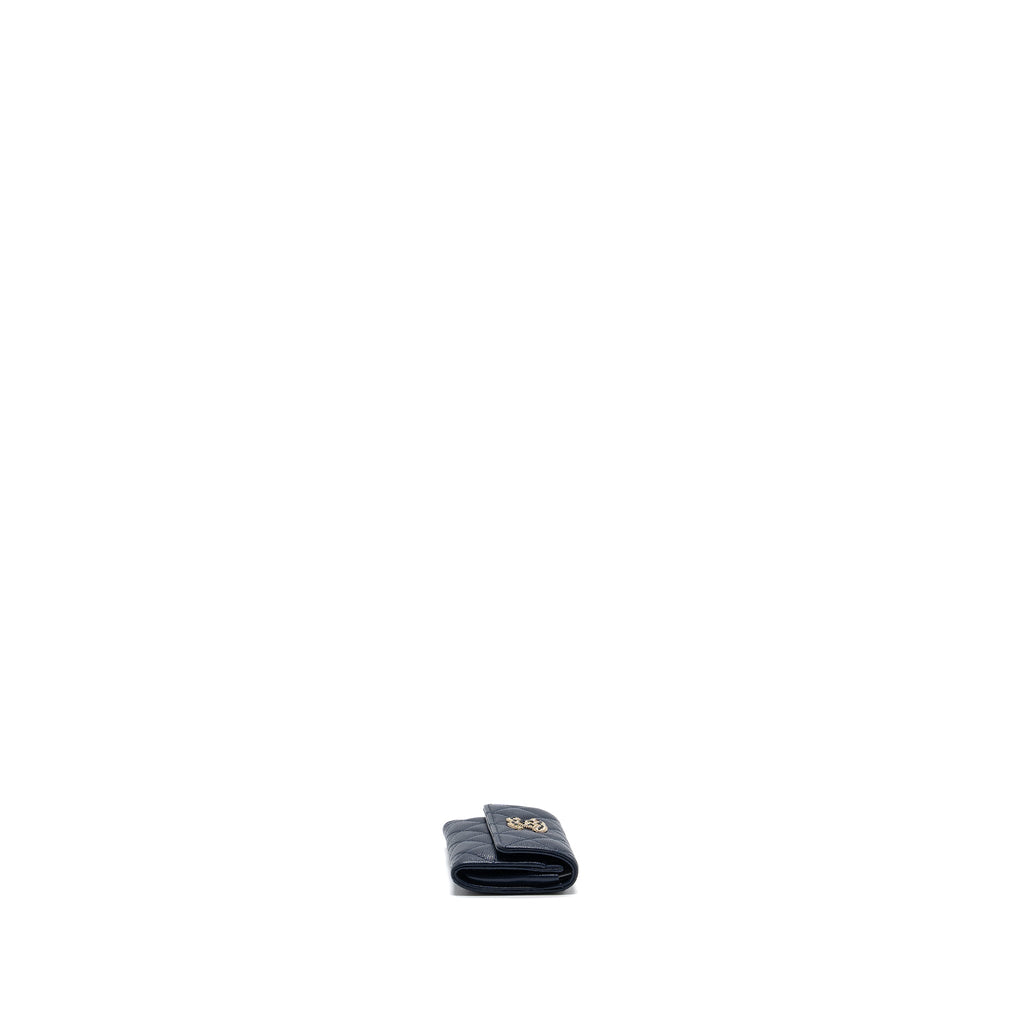 CHANEL DETAILED GIANT LOGO CARD HOLDER CAVIAR DARK BLUE LGHW