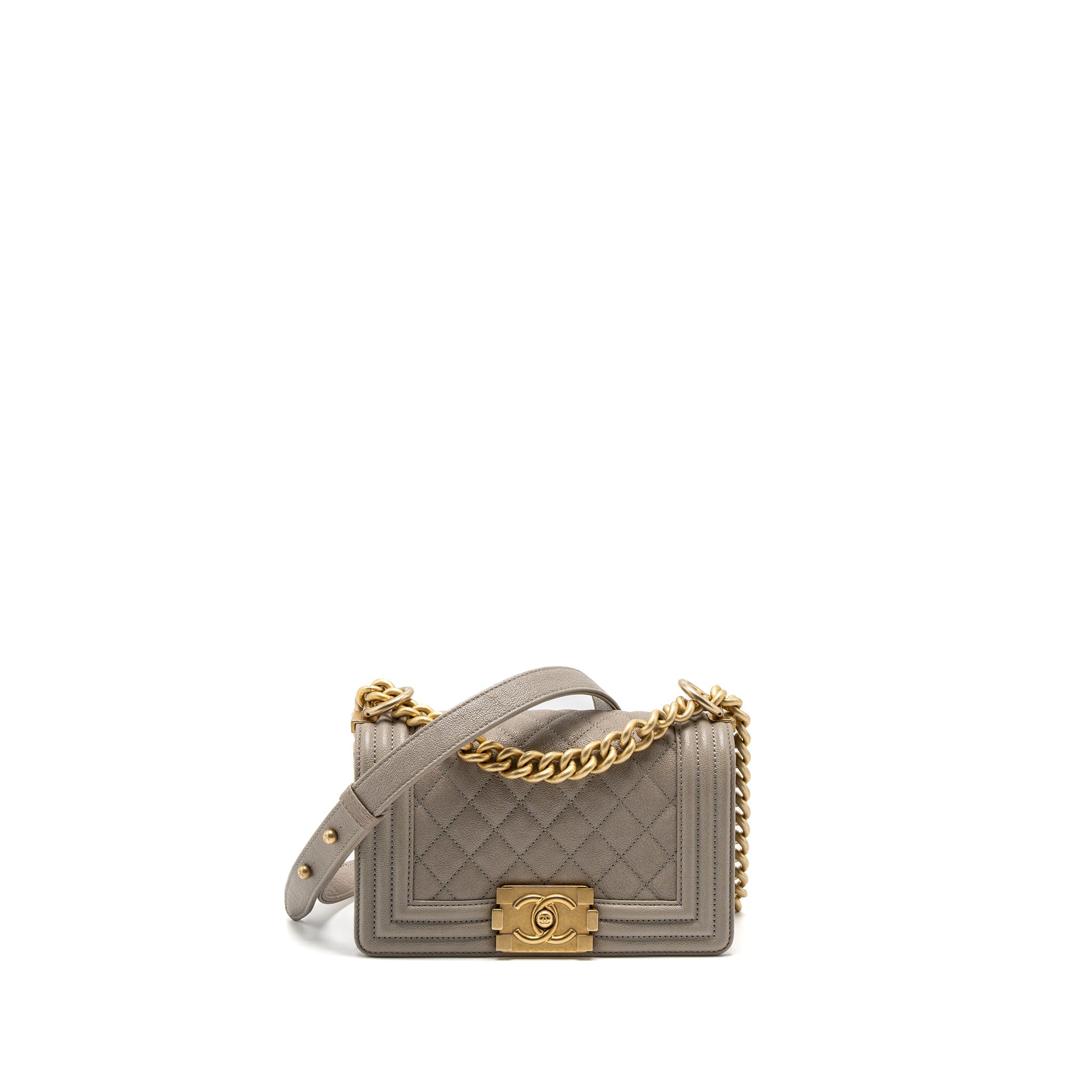 CHANEL SMALL BOY BAG CAVIAR LIGHT GREY GHW